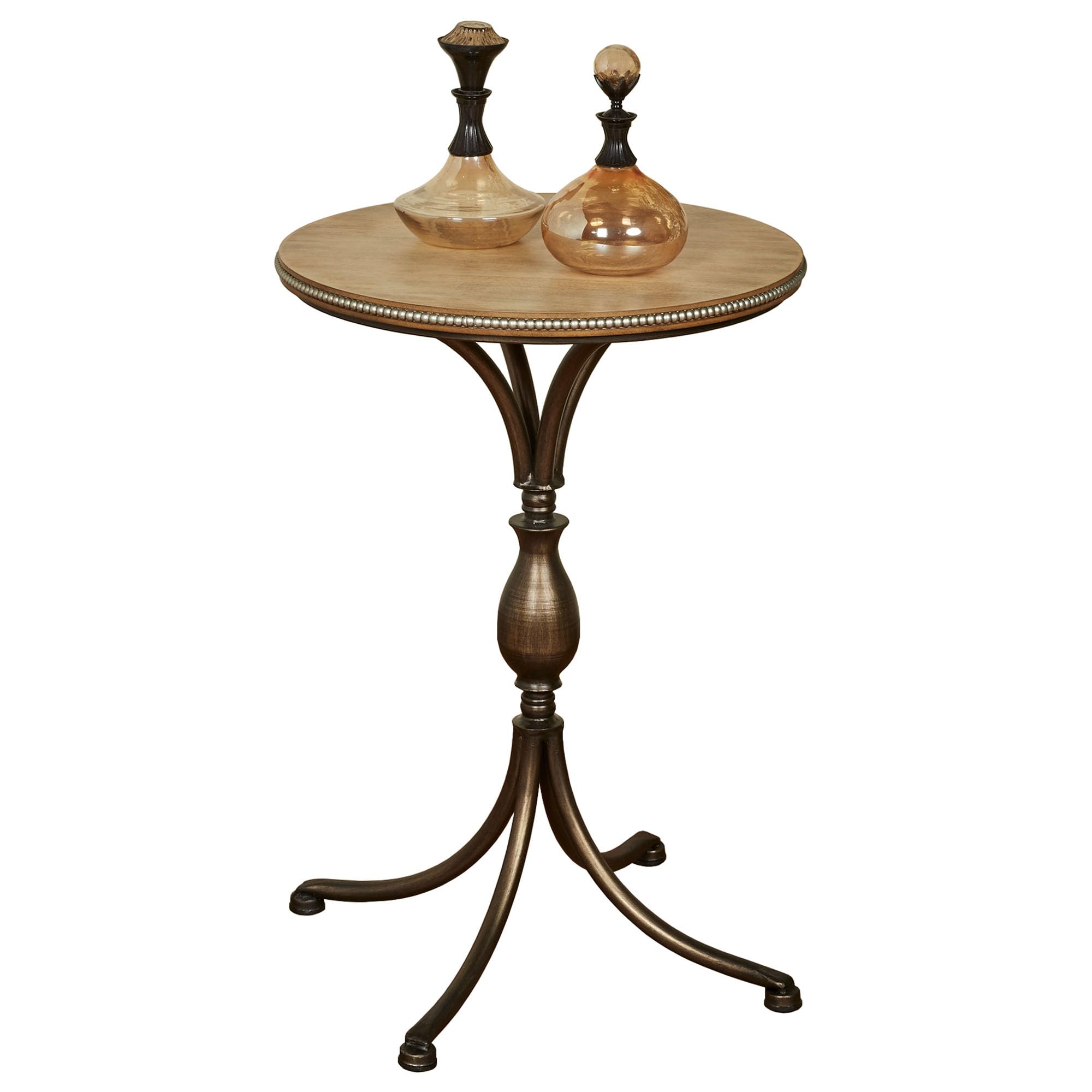 Touch of Class Santo Bronze Round Pedestal Table with Metal Frame & Wooden Top - 26.5