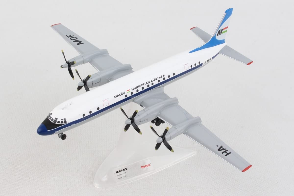 HAPPY N HEALTHY Herpa 200 Scale Commercial & Private HE571531 1:200 Malev IL-18 Model Airplane - Perfect for Aviation Collectors, Display, and Gifts