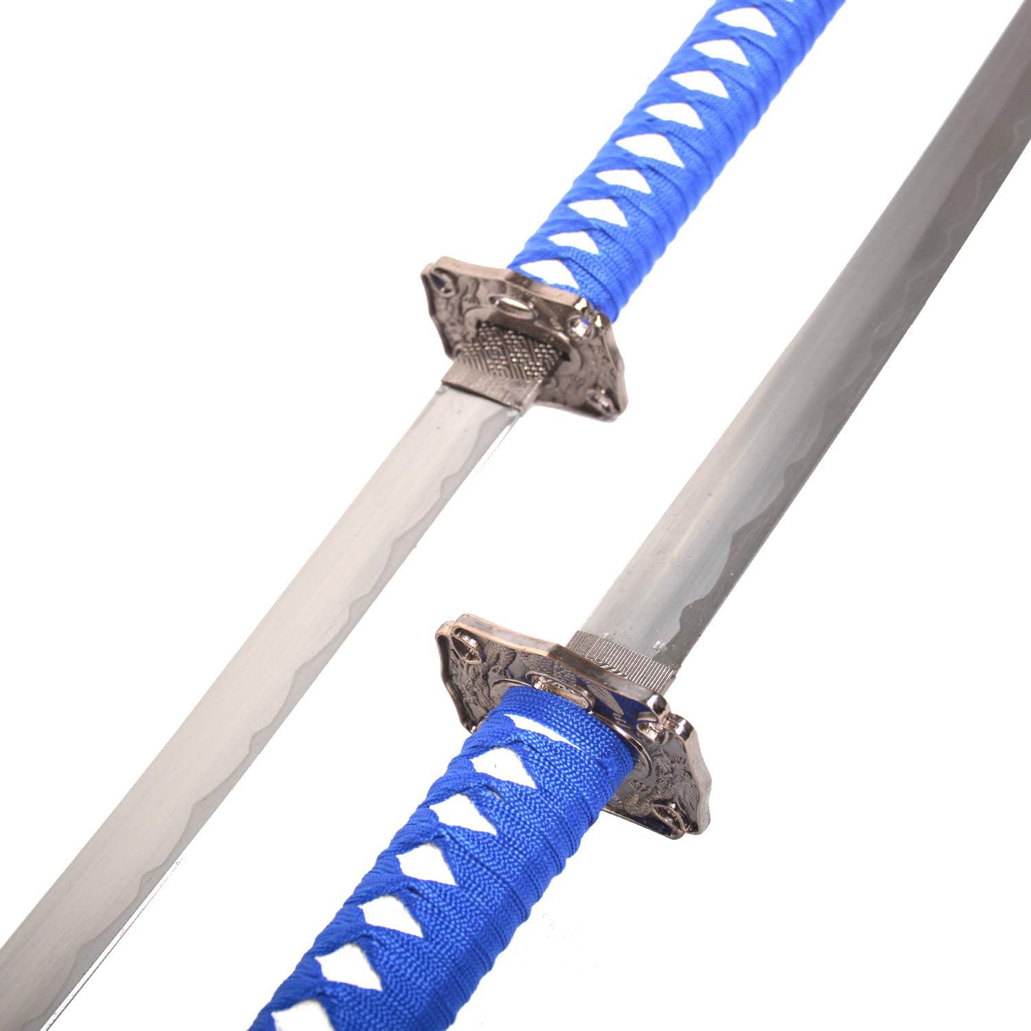 Authentic Hand-Forged Katana Samurai Sword Set - 3-Piece Razor Sharp Anime Swords with Blue Scabbard | Perfect for Cosplay, Martial Arts Training & Collectors