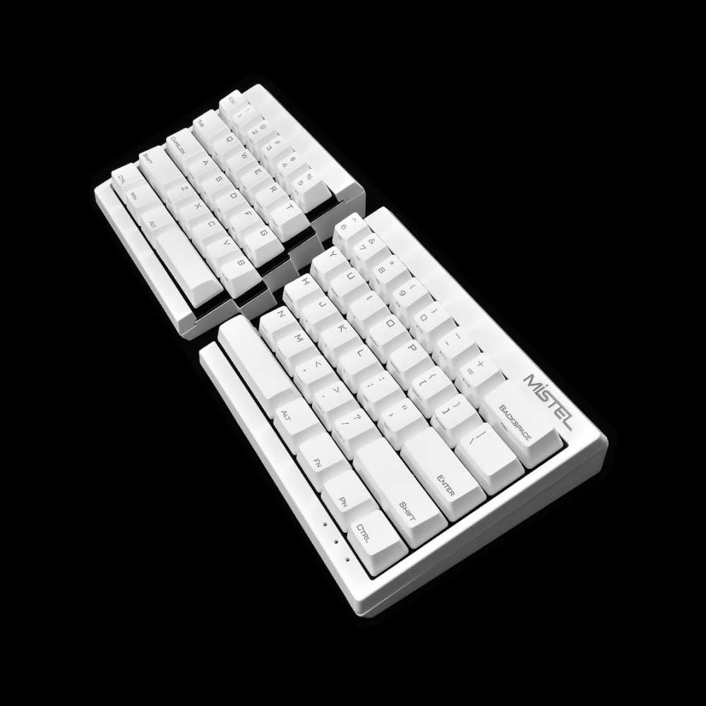 Mistel MD600 Split Ergonomic Mechanical Keyboard - Cherry MX Blue Switches, White PBT Keycaps, Programmable Macros, NKRO - Compatible with Windows & Mac (US QWERTY Layout) - Perfect for Office Work, Gaming, and Long Typing Sessions