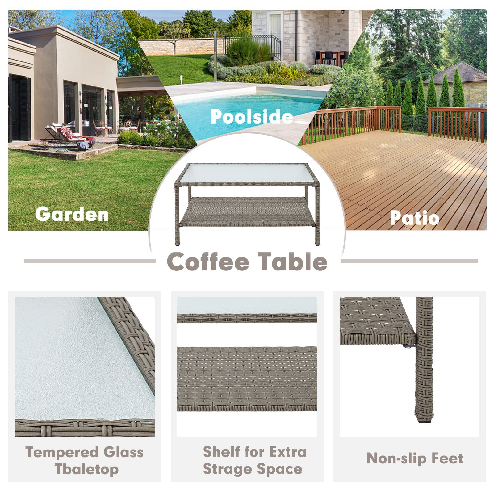 **Crownland 4-Piece Outdoor Patio Furniture Set - All-Weather Wicker Sofa with Beige Cushions & Tempered Glass Coffee Table (Grey) - Perfect for Garden, Poolside, and Backyard Relaxation**