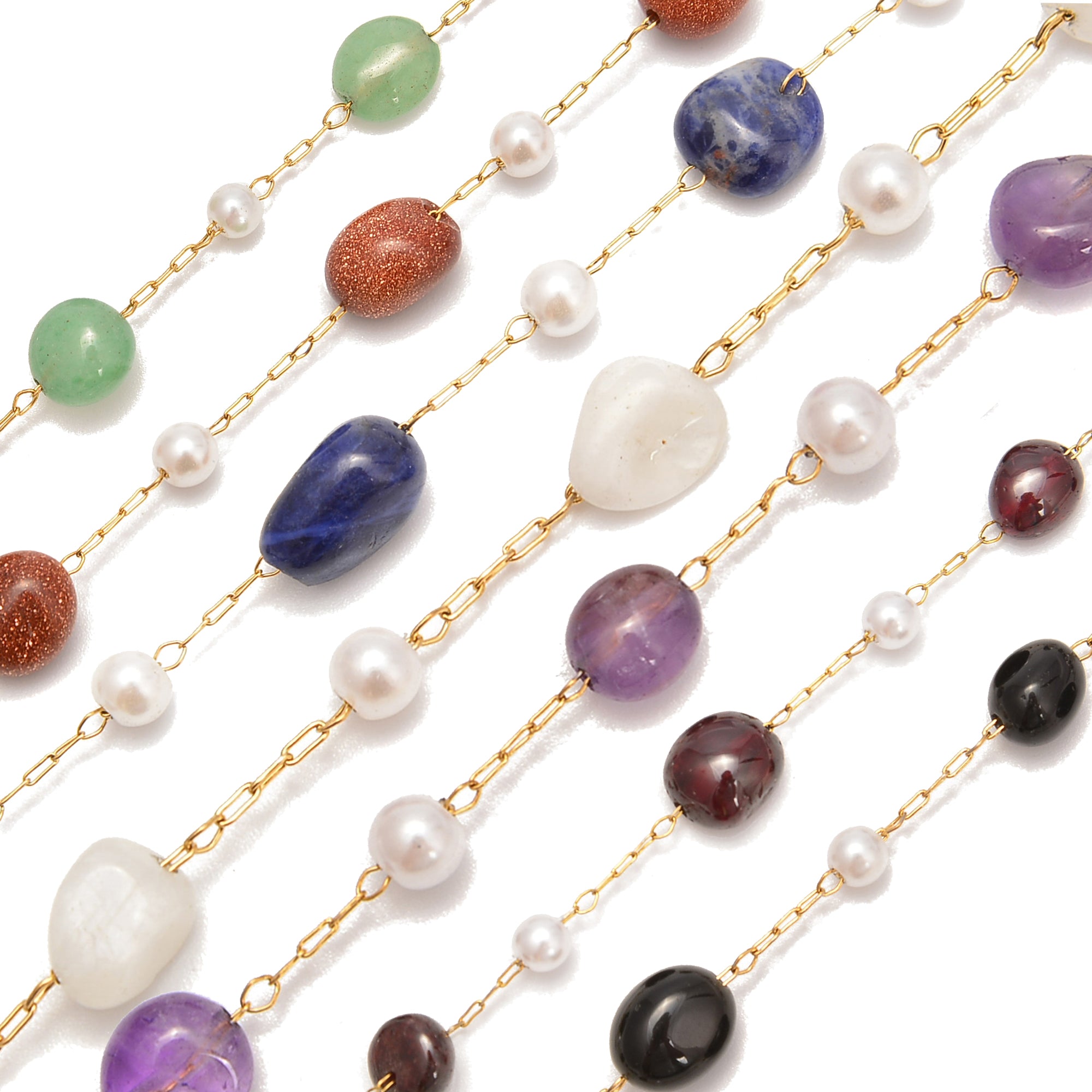 6-8mm Natural Pebble Nugget Beads Multi-Gemstone Chain Bracelet Making Supplies - 1 Meter per Bag for DIY Jewelry, Boho Crafts & Gift Wrapping