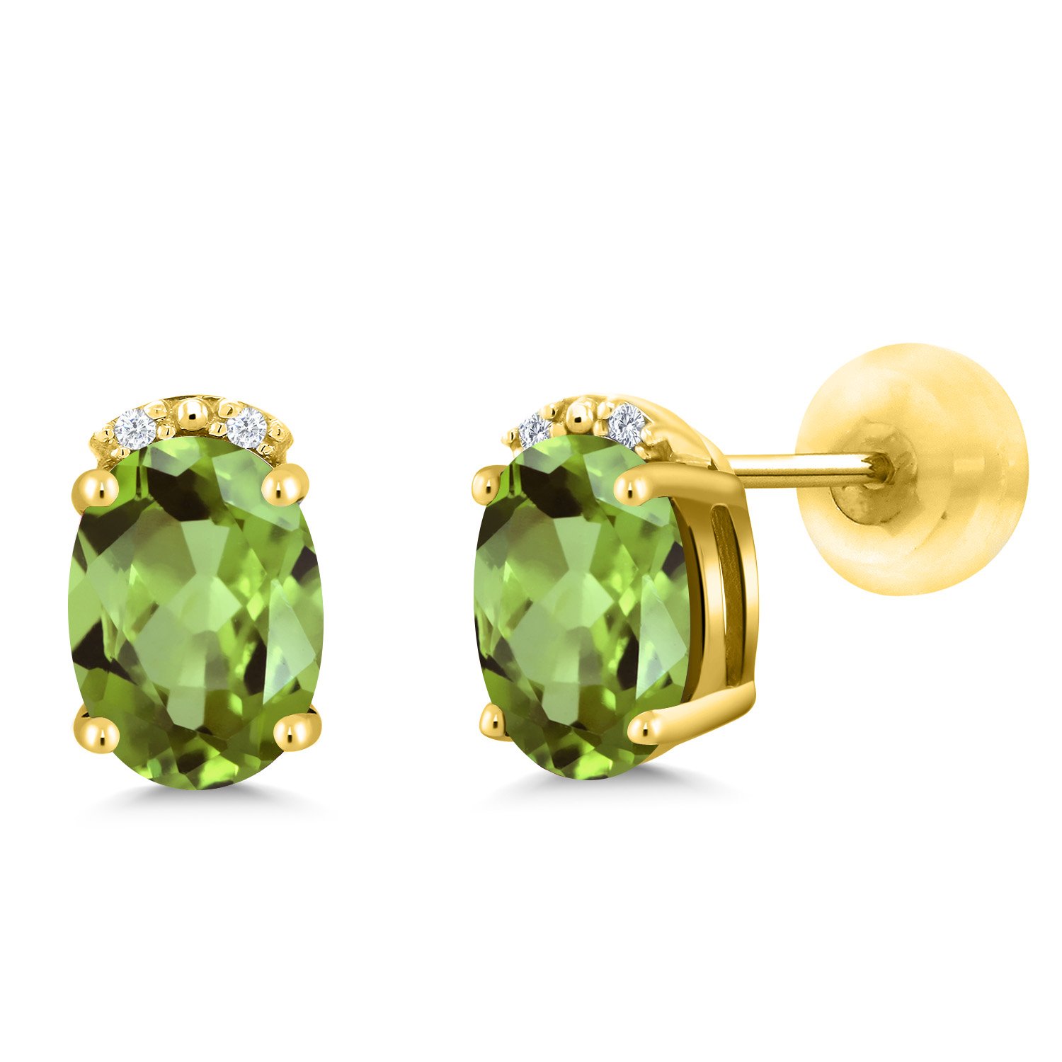 7X5MM Oval Birthstone & White Diamond Earrings for Women - 10K Solid Gold Fine Jewelry | Perfect Gift for Mom, Wife, Her | Elegant for Weddings, Anniversaries, Special Occasions
