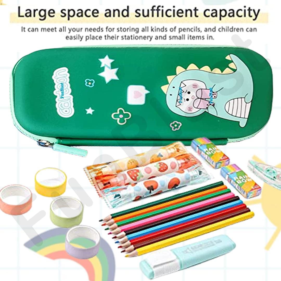 FunBlast Dinosaur Pencil Case for Boys & Girls - Kids School Supply Organizer with Zipper, Cute Dinosaur Design Pencil Pouch for Back to School, Birthday Gifts, Classroom Essentials (Perfect for School, Travel & Homework Organization)