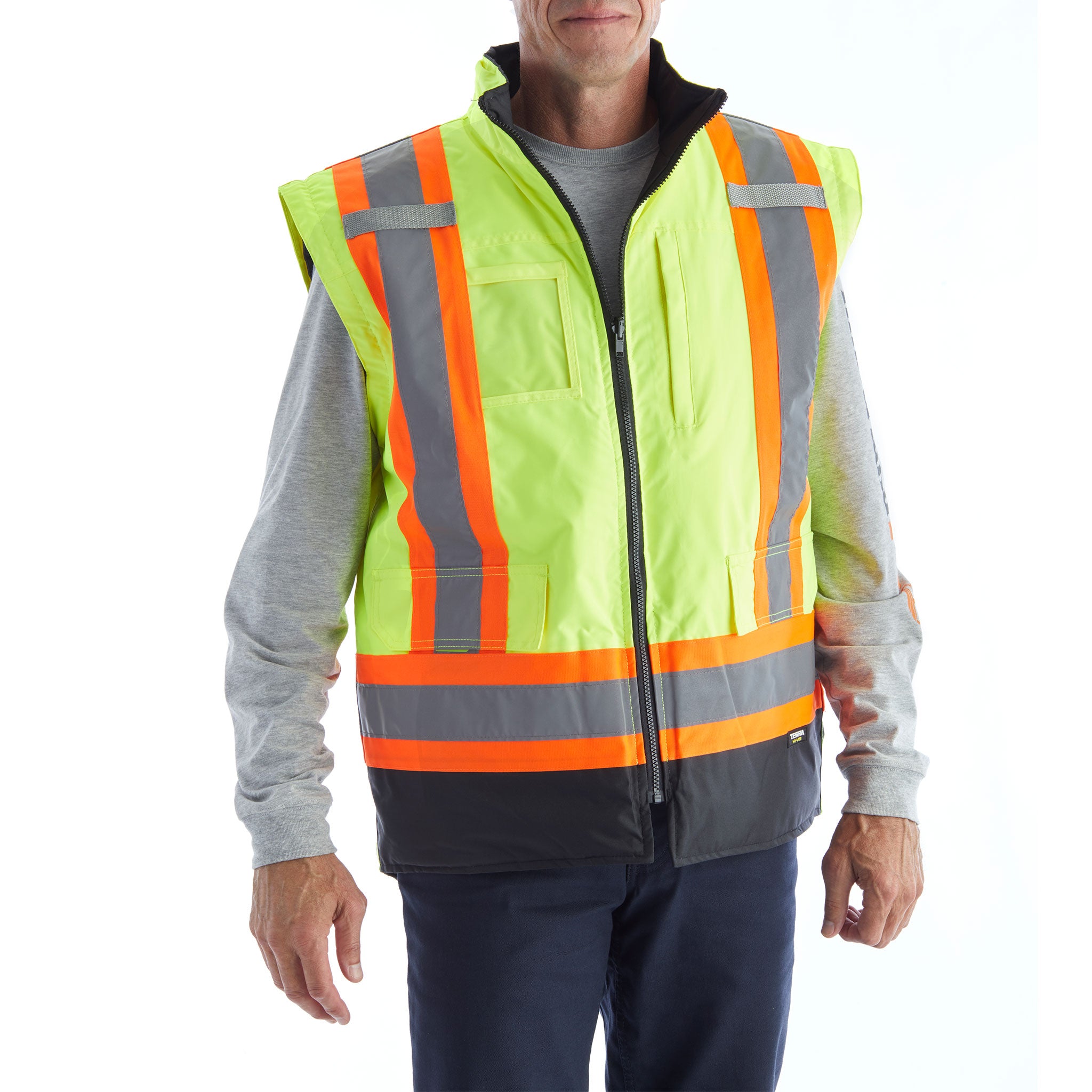 TERRA High Visibility Men's 7-in-1 Winter Jacket - Waterproof, Windproof & Insulated - Safety Reflective Workwear (Yellow) - Ideal for Construction, Roadwork & Outdoor Winter Activities