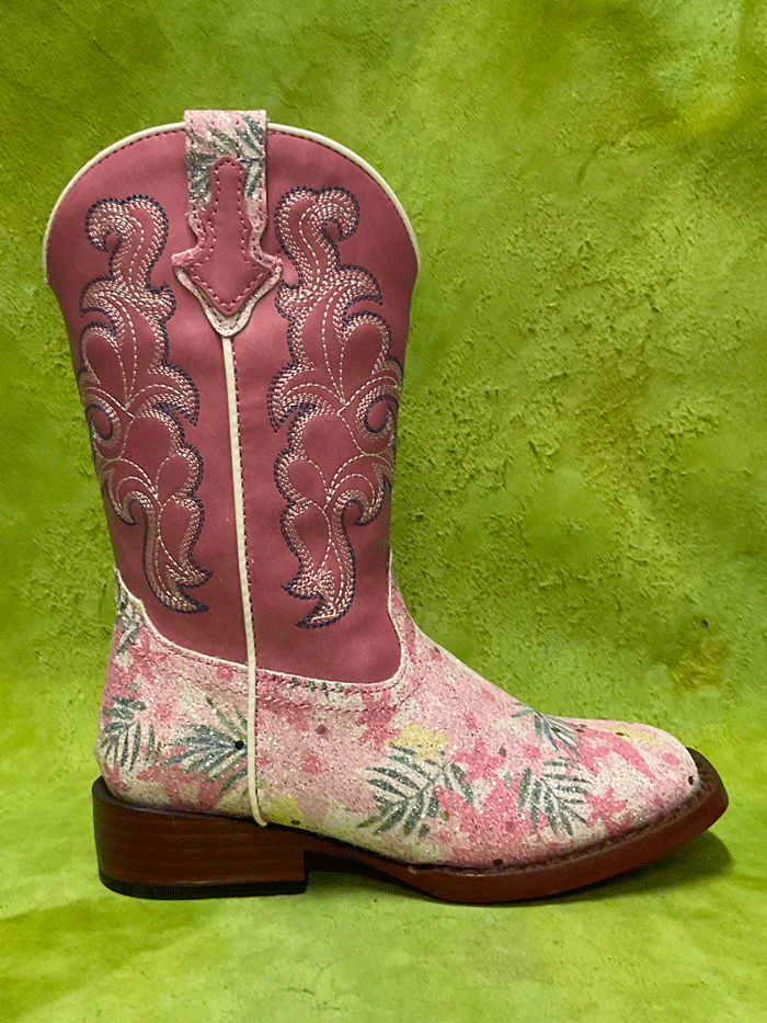 Roper Kids Glitter Floral Boots - Pink Cowgirl Boots for Girls, Sparkly Western Booties with Floral Design | Perfect for Dress Up, Parties & School Events
