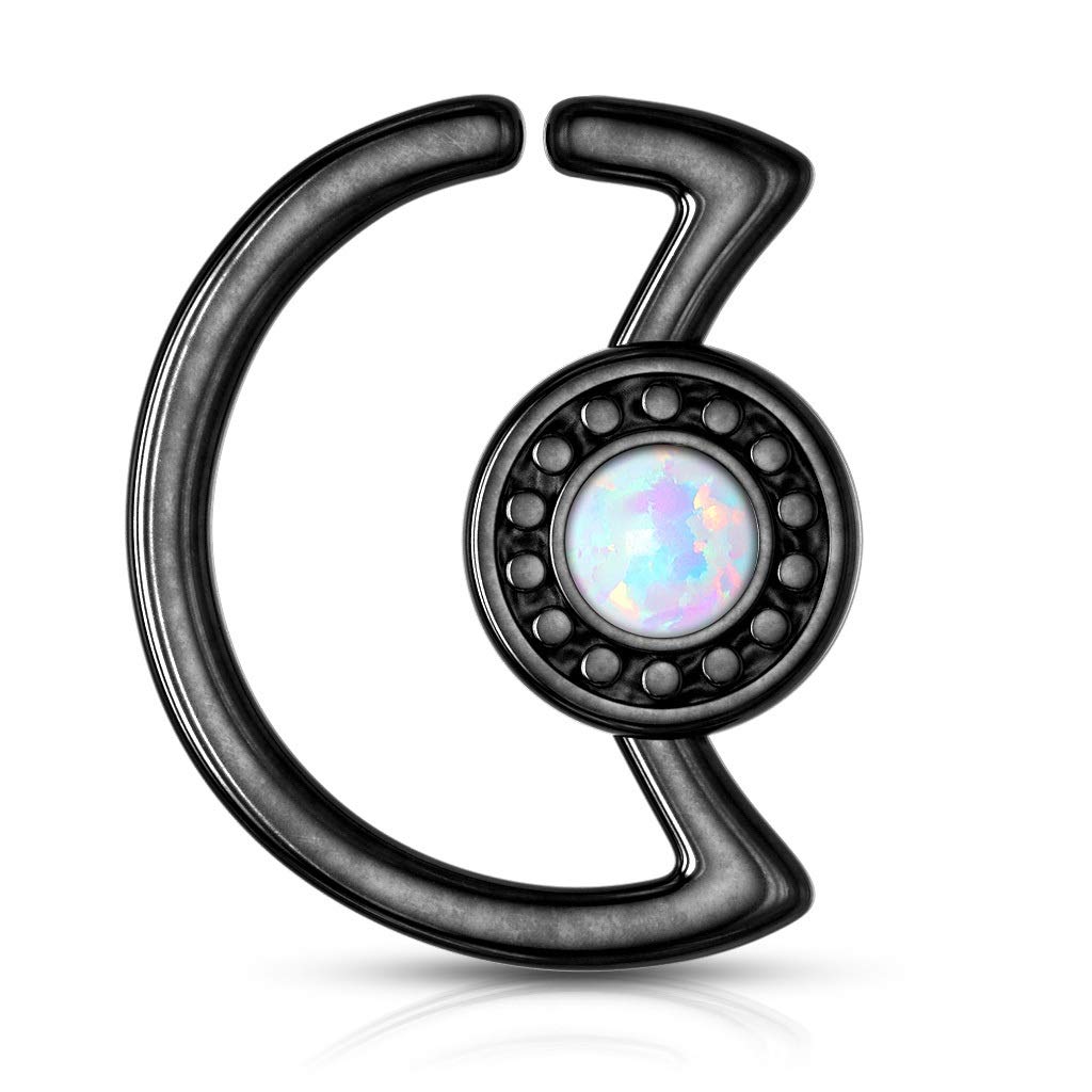 BYB Jewelry 18G-16G Opalescent Glitter Crescent Moon Steel Ring Hoop - Cartilage & Daith Piercing Earrings for Women - Perfect for Everyday Wear, Parties & Boho Style Outfits