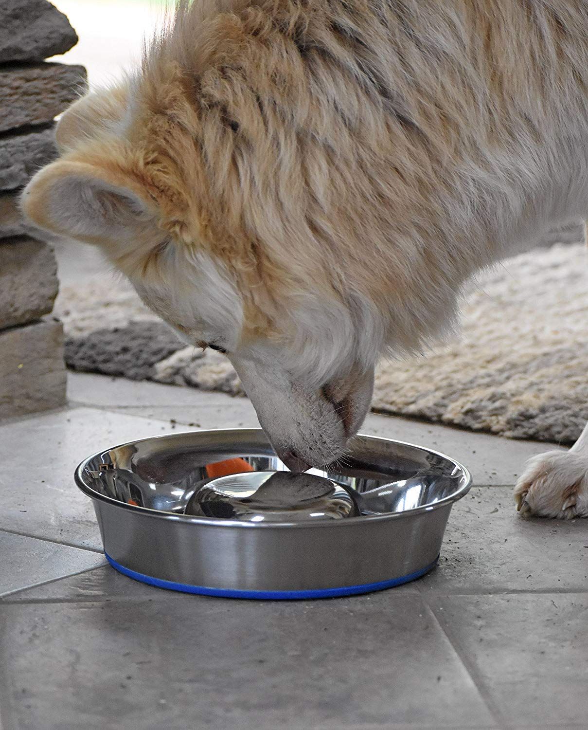 Premium Stainless Steel Slow Feed Dog Bowl for Large Dogs - Durable & Non-Slip Pet Food Bowl - Perfect for Fast Eaters, Mealtime Enrichment, and Portion Control - Silver (2040010302)
