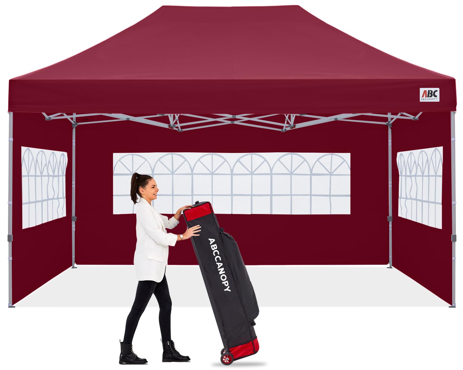 Premium 10x15 Outdoor Winter Gazebo - Waterproof Instant Pop Up Canopy Tent with Elegant Church Windows, Snow & Rain Protection - Includes Wheeled Storage Bag (Burgundy) - Perfect for Backyard Parties, Weddings, and Winter Events