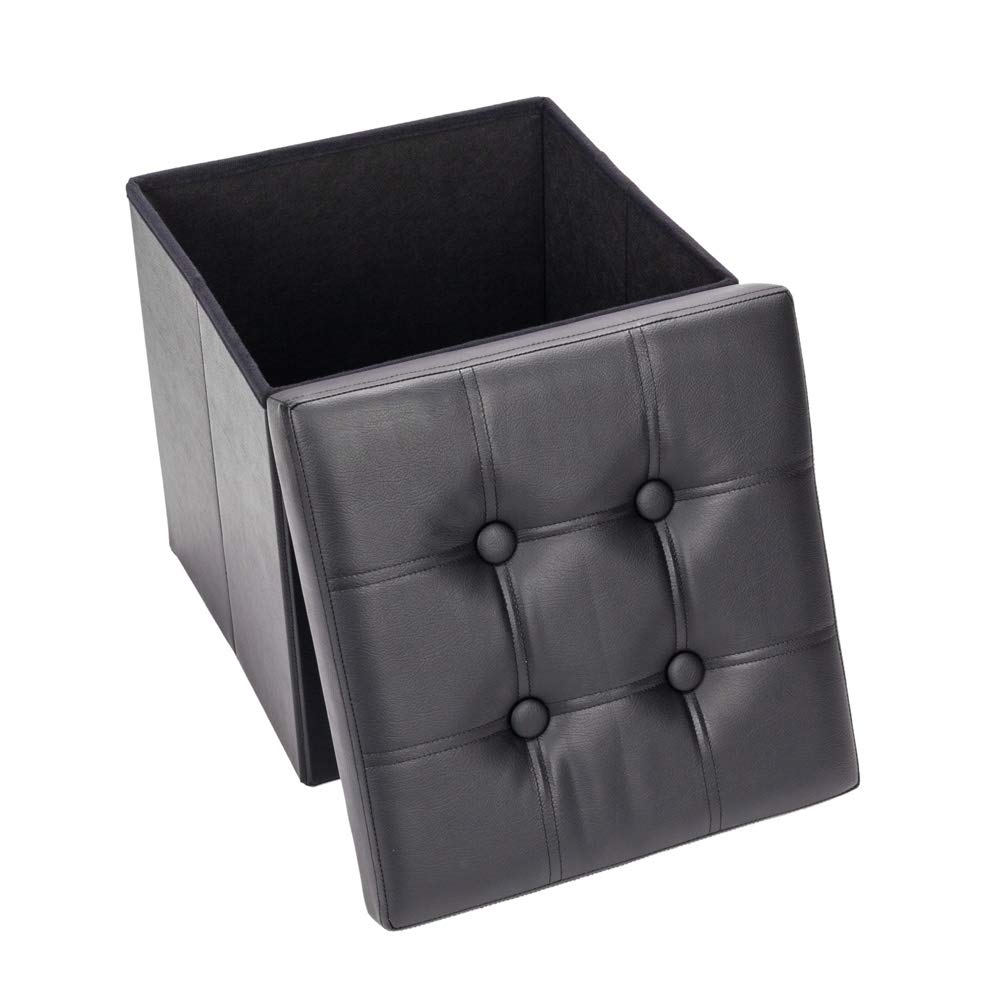 Veryke Leather Storage Ottoman Bench - Foldable Square Footstool with Removable Lid | Lightweight Padded Seat for Entryway, Living Room & Bedroom | Multi-Functional Coffee Table & Storage Cabinet (Black) | Perfect for Small Spaces, Home Organization & Extra Seating