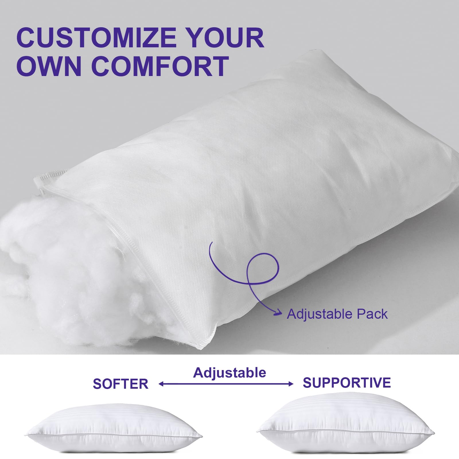 2 Pack Queen Size Pillows for Sleeping - 100% Breathable Cotton Cover with Soft Down Alternative Filling, Medium Support for Side, Back & Stomach Sleepers (20x30 Inches) - Perfect for Bedroom, Guest Room & Travel