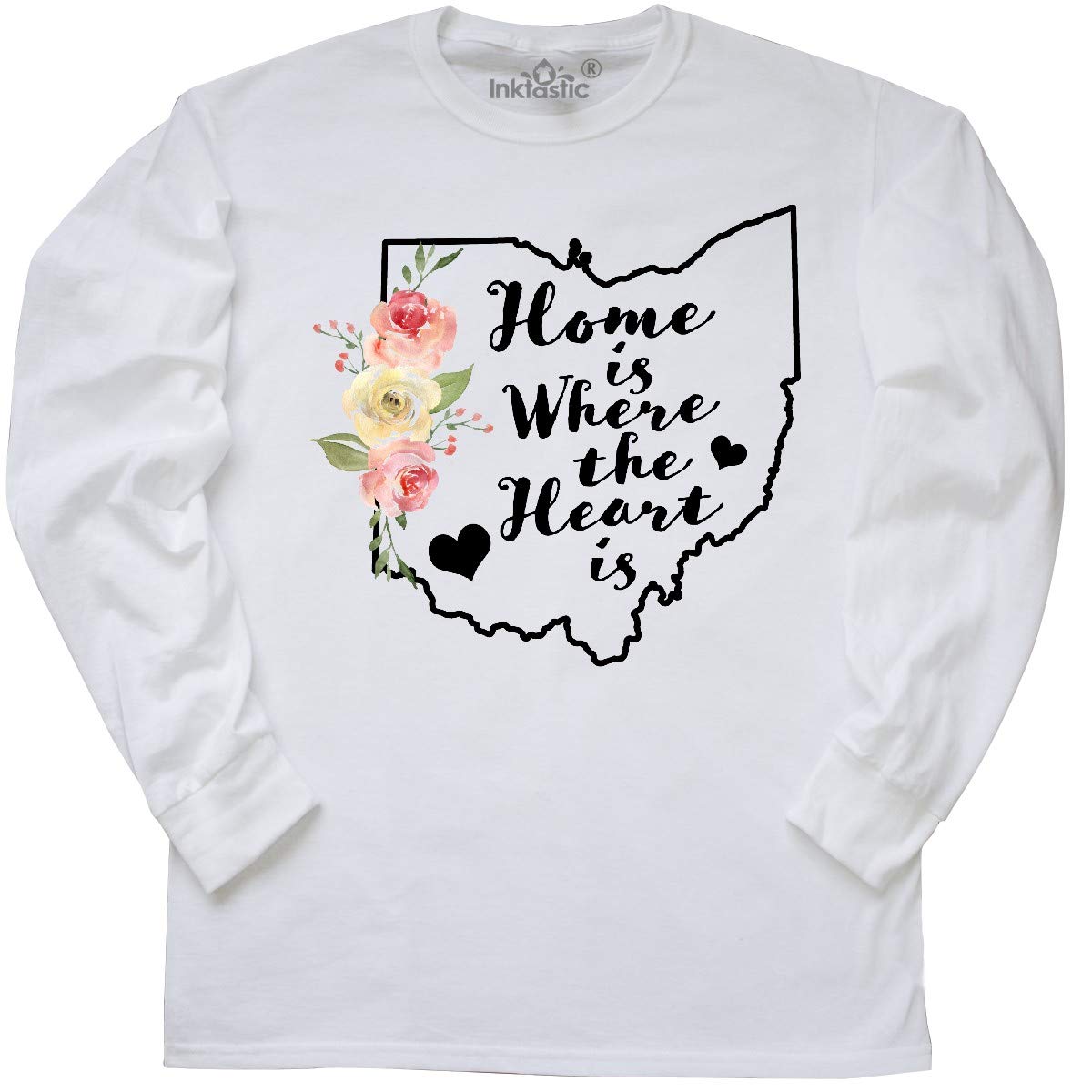 Inktastic Ohio Home is Where The Heart is Watercolor Print Long Sleeve T-Shirt - Comfortable Casual Wear for Family Reunions, Holidays & Everyday Outfits