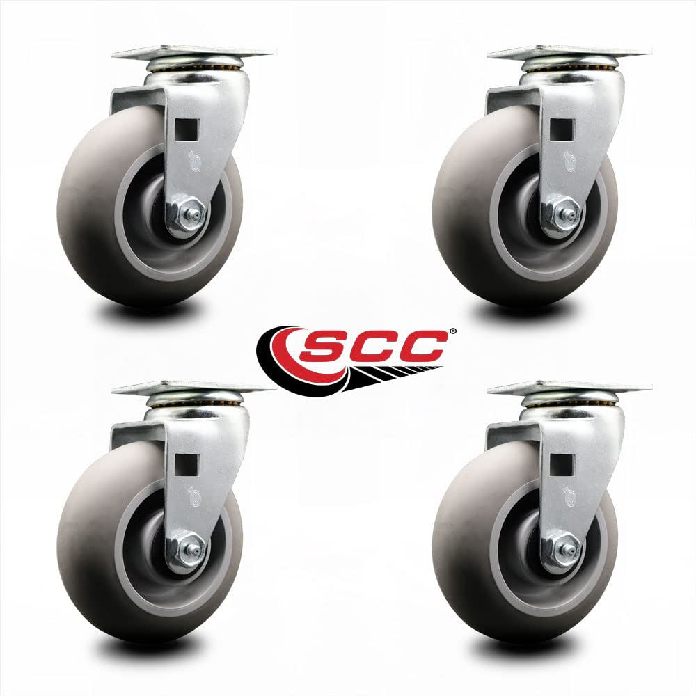 5 Inch Swivel Top Plate Caster Set with 2 Inch Thermoplastic Rubber Donut Tread Wheels - 1800 lbs Capacity Roller Bearing Casters (Set of 4) by Service Caster - Perfect for Industrial Equipment, Workbenches, and Heavy-Duty Furniture