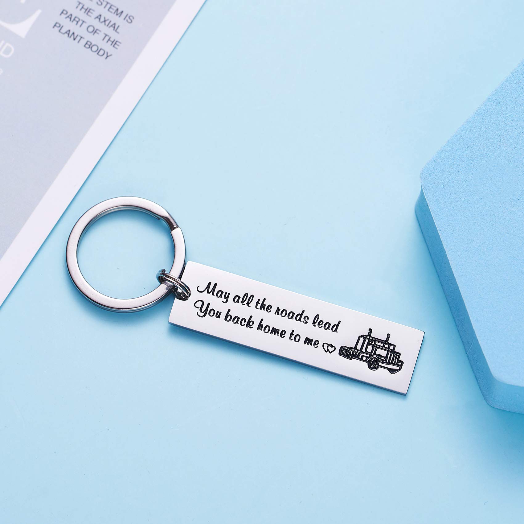 LParkin Stainless Steel Truck Driver Keychain - 'Roads Lead Home' Gift for Men, Semi Truck Accessories - Perfect for Long Haul Drivers & Father's Day Gifts