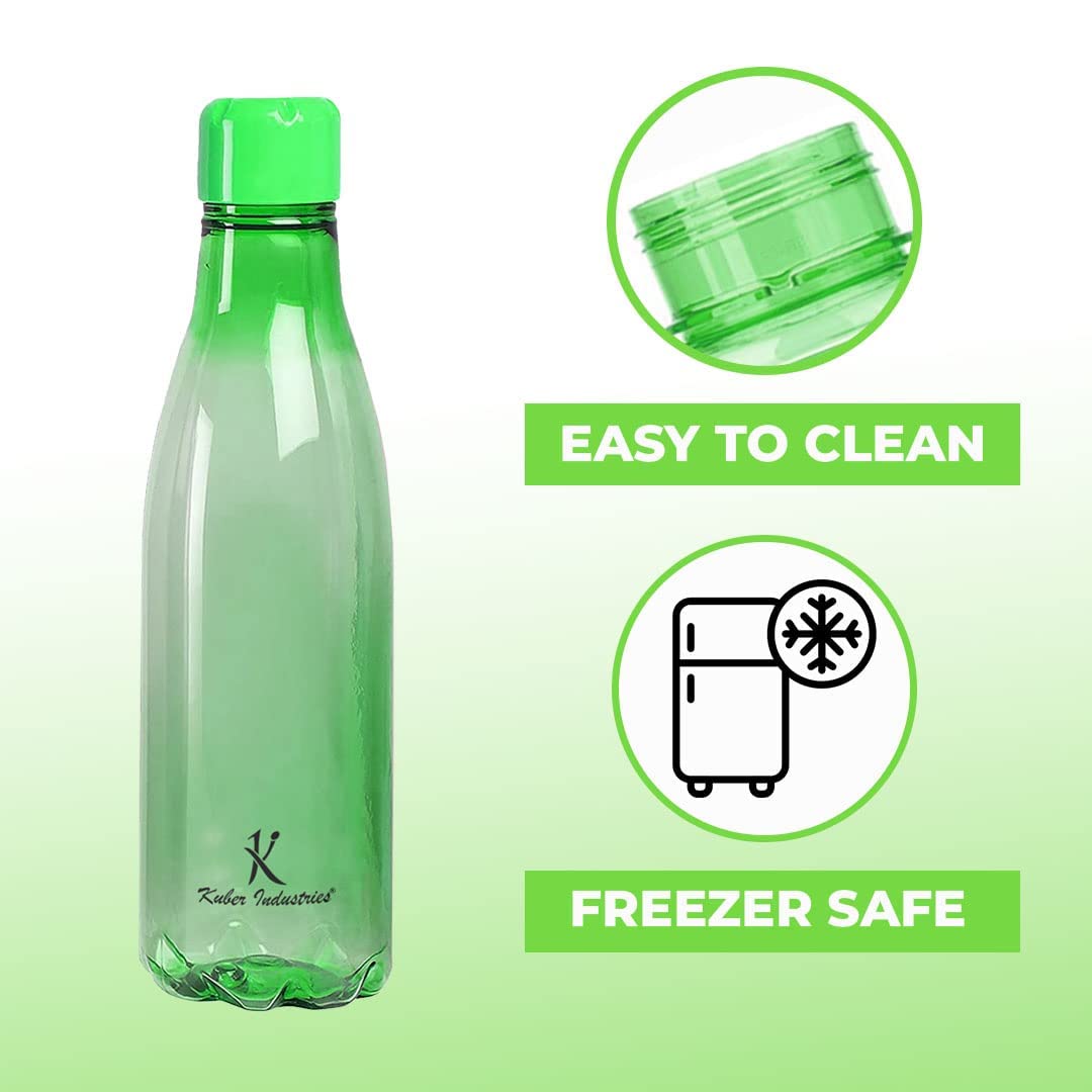 Kuber Industries 1 Liter Plastic Water Bottles Set of 4 - Unbreakable, Leak Proof, BPA Free Food Grade for Kids & Adults - Perfect for School, Gym, Travel & Outdoor Activities - Green