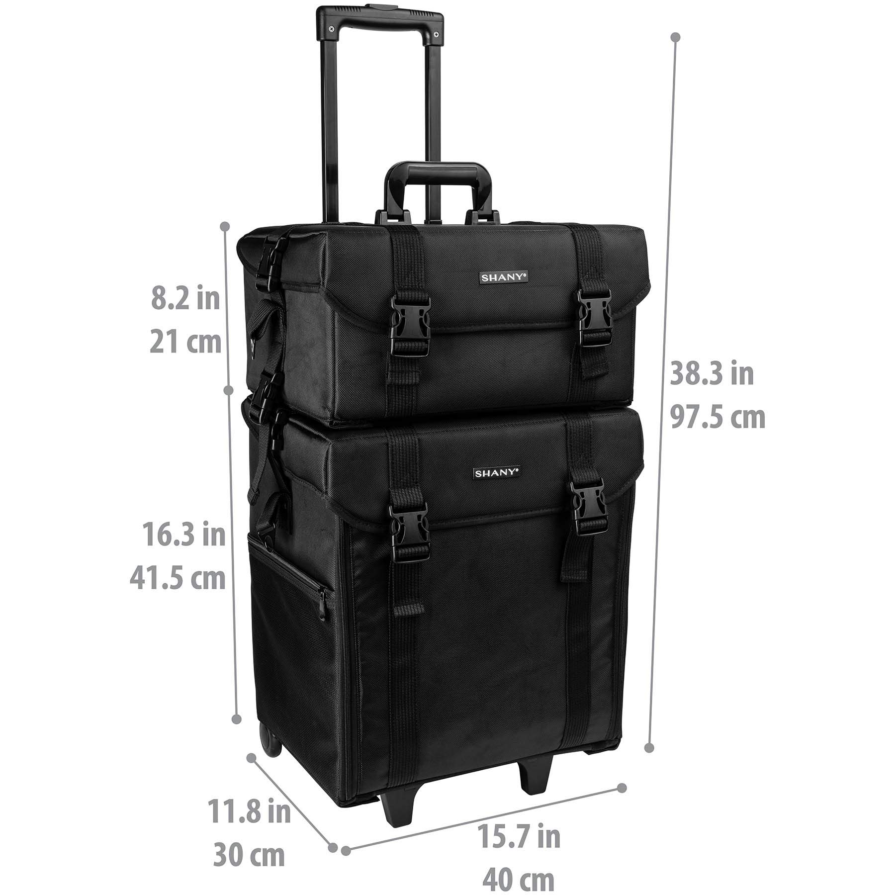 SHANY Professional Makeup Artist Rolling Trolley - Large Cosmetic Case with Organizer Drawers & Mesh Bags - Perfect for Travel, Salon & On-Set Makeup - Jet Black