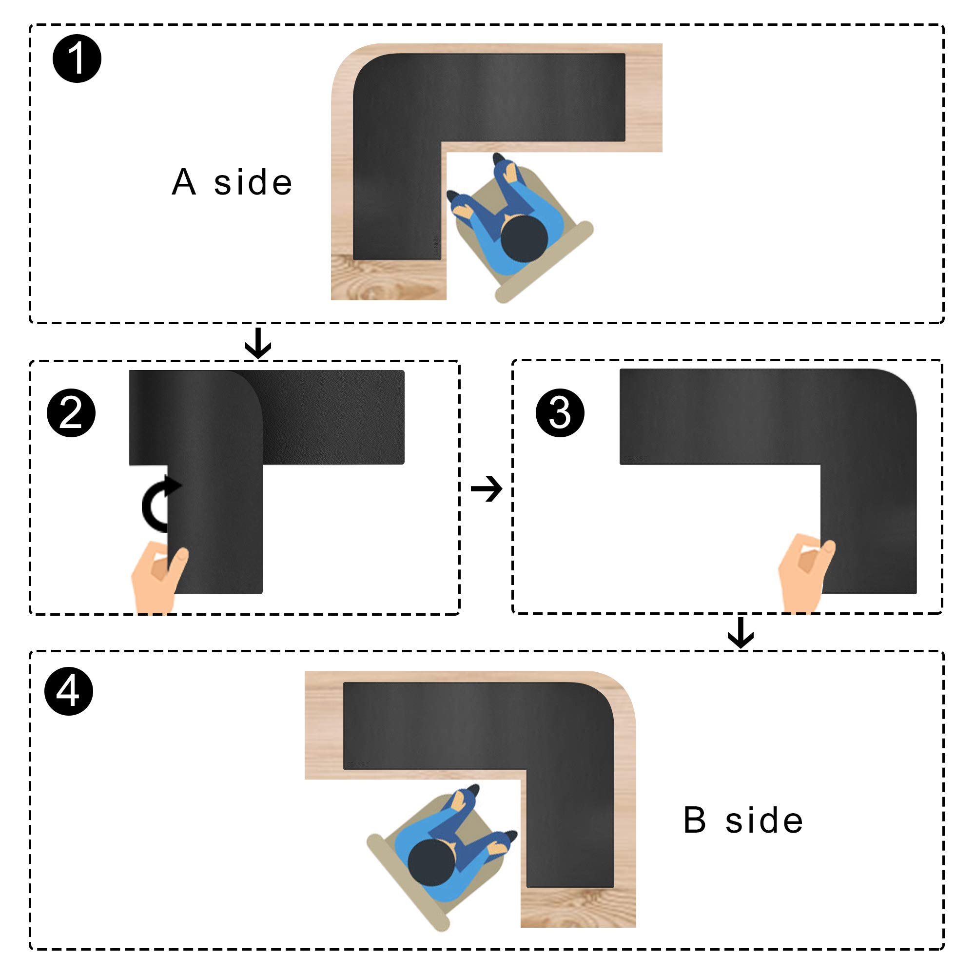 L Shaped Desk Pad - Dual Sided Leather Gaming Mat (43x51x16in) for Home Office & Gaming Setup