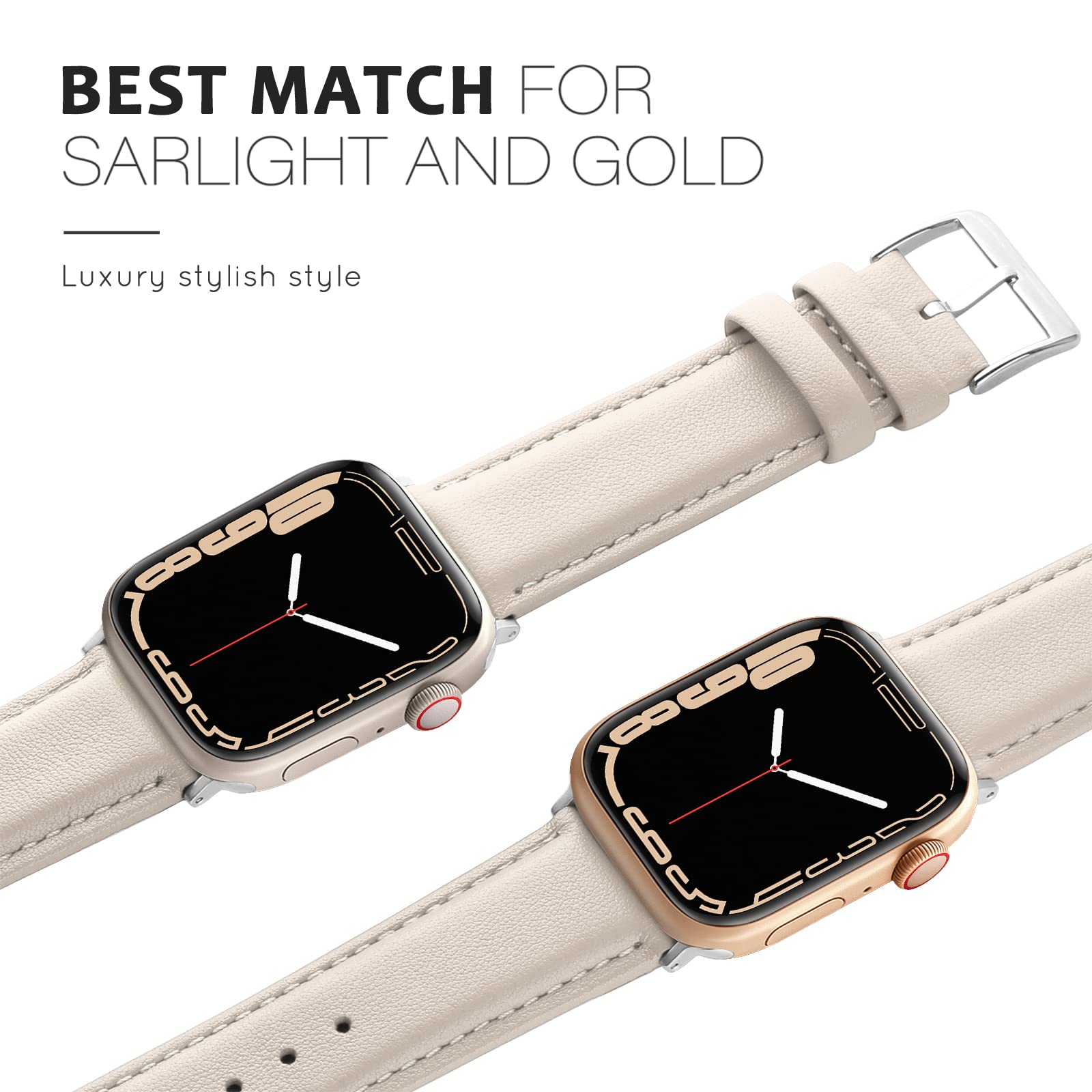 Genuine Leather Band for Apple Watch 38mm 40mm 41mm 42mm - Soft Replacement Strap Compatible with iWatch Series 10/9/8/7/6/5/4/3/2/1/SE/Sport Edition - Women's Fashion Accessory for Workout, Office & Daily Wear