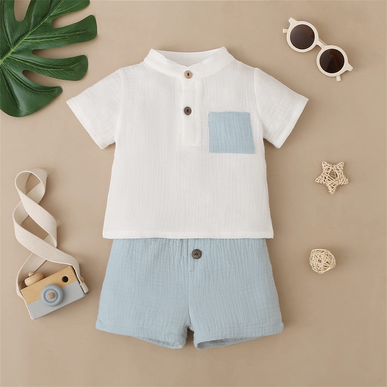 **New Baby Boy Outfit - Toddler Clothes Set with Short Sleeve Shirt & Shorts - 7-Piece Sweatsuit for Boys - Perfect for Playtime, Daycare & Family Outings**