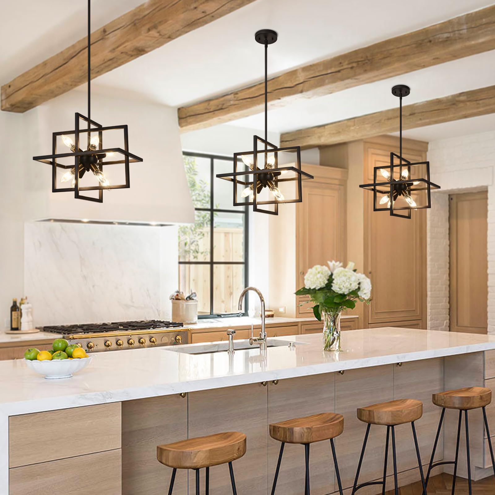 Modern Small Black Metal Chandelier - 8-Light Geometric Industrial Pendant Lighting Fixture for Kitchen, Dining Room, Foyer & Entryway | Perfect for Farmhouse, Loft & Industrial Style Decor