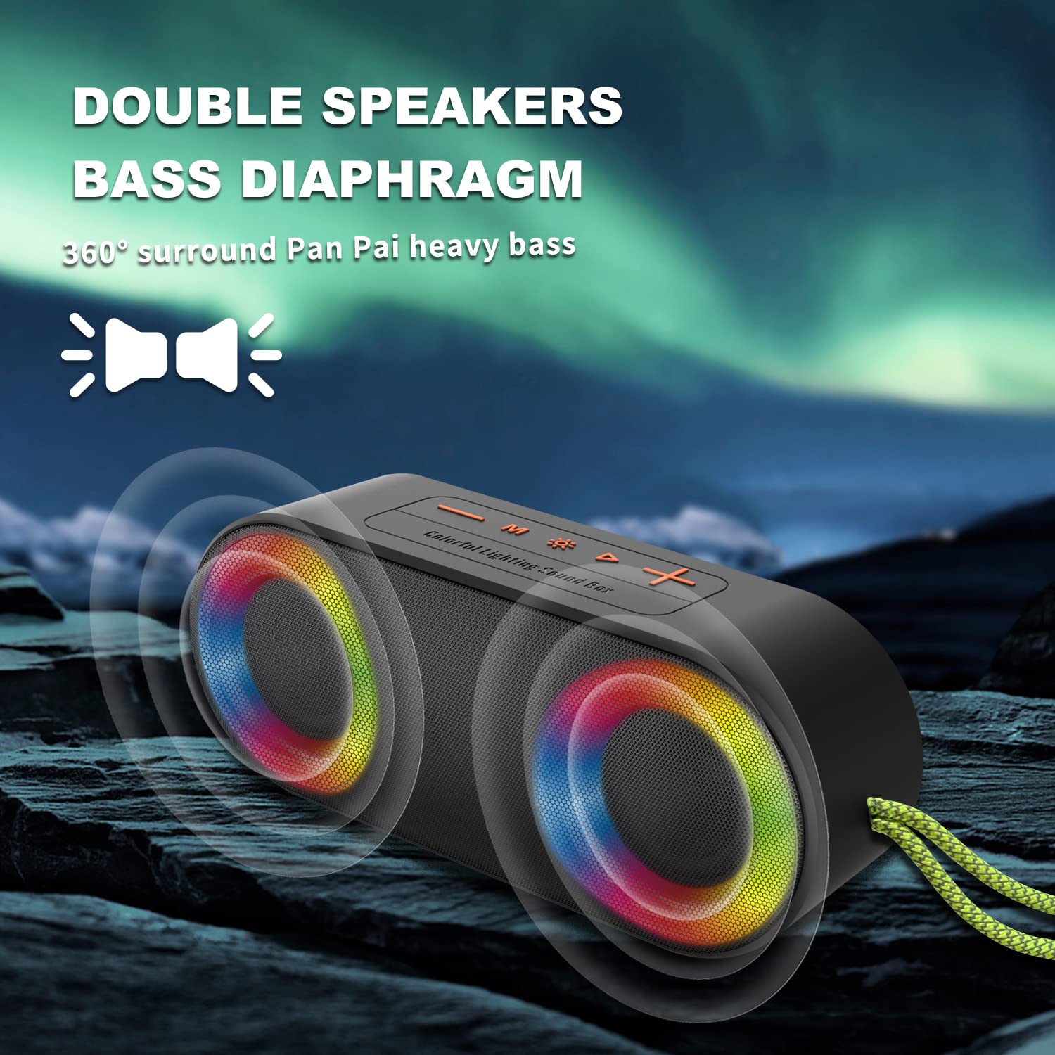 TOMPROAD Waterproof Bluetooth Speaker with LED Lights, Wireless Stereo Sound, Rich Bass, FM Radio & RGB Lights - Perfect for Shower, Travel, Camping, Pool Party & Home Use