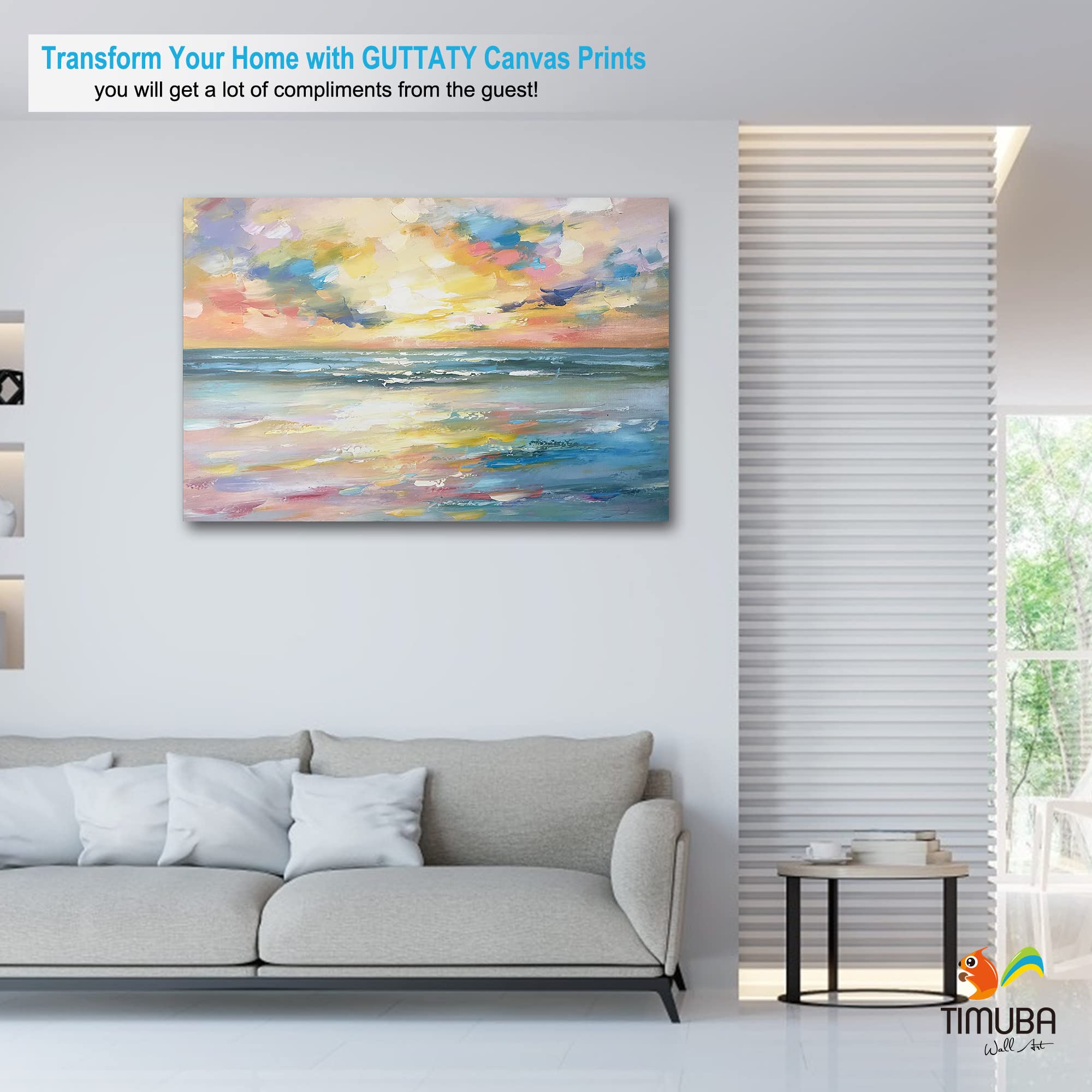 TIMUBA Beach Wall Art - Abstract Ocean Sunset Canvas Painting for Bathroom & Living Room Decor (32x48 Inches) - Perfect for Coastal Home Decor, Spa Bathroom Design and Modern Interior Styling