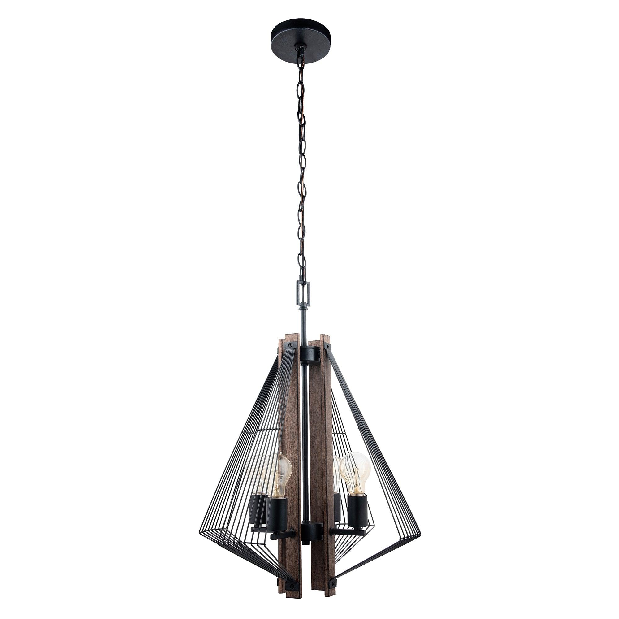 Zenith 4-Light Black & Wood Dimmable Pendant Light Fixture for Kitchen Island, Dining Room, or Living Room Ceiling Lighting