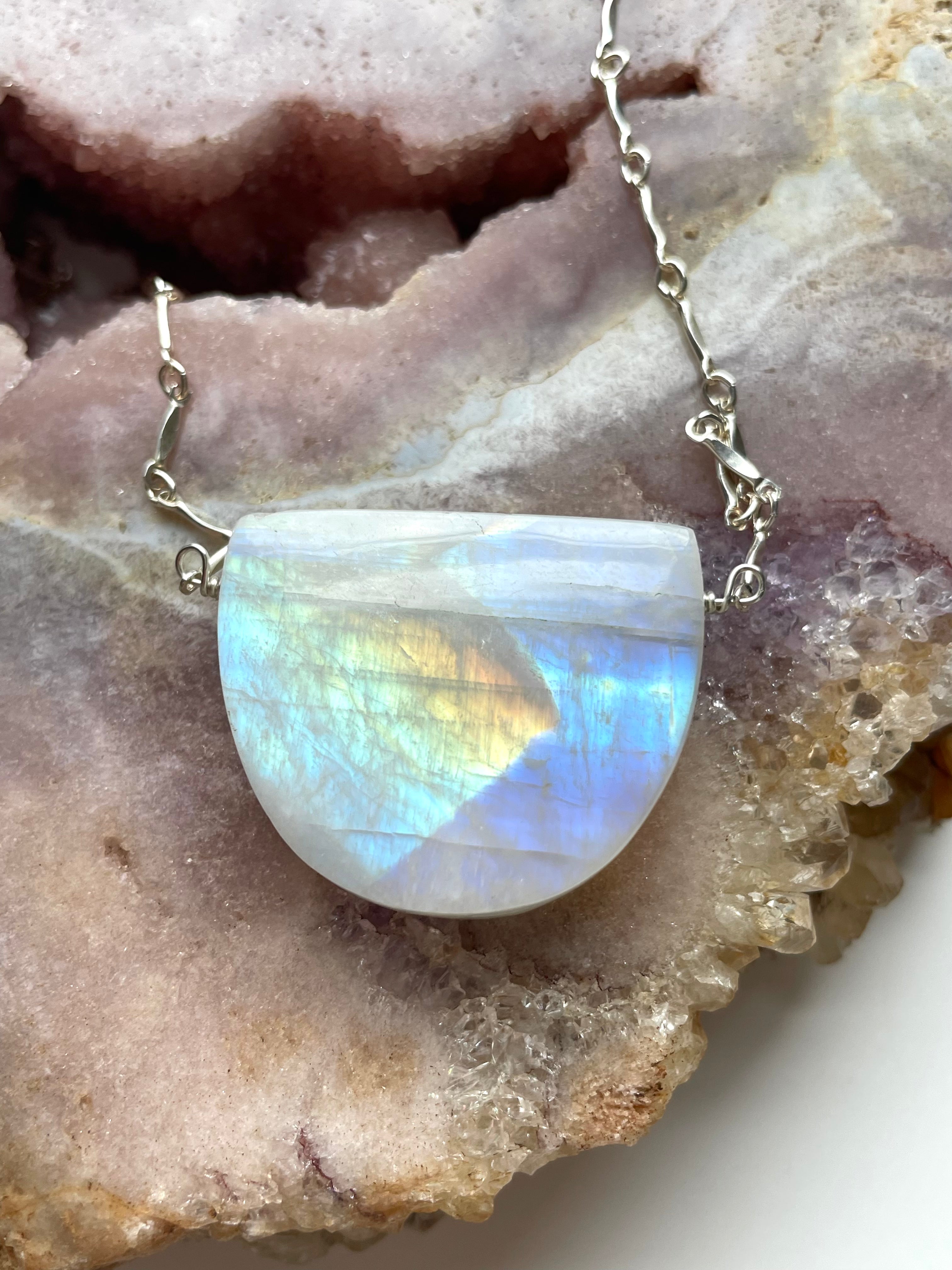 Large Moonstone Pendant Necklace - Sterling Silver Jewelry for Women - Perfect for Weddings, Parties & Everyday Elegance