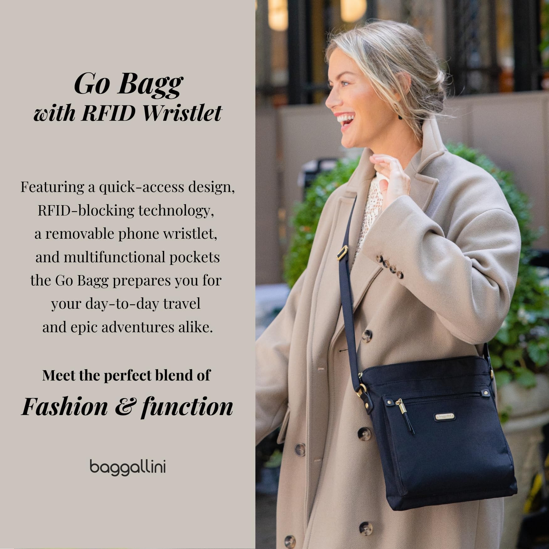 Baggallini Go Bagg RFID Blocking Crossbody Bag with Phone Wristlet - Secure Travel Purse for Women, Everyday Use & Commuting
