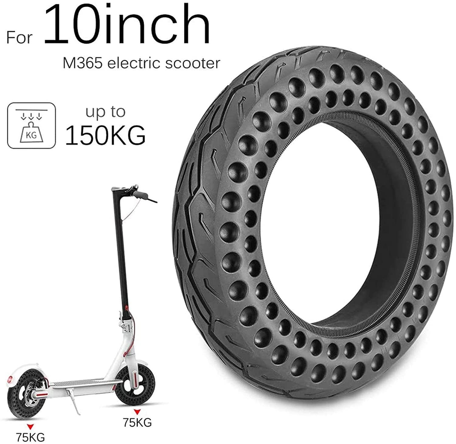 10 Inch Solid Honeycomb Tire for Electric Scooter - Non-Pneumatic Black Hollow Tire Replacement for E-Scooter Parts - Perfect for Commuting, Urban Travel & Last-Mile Transportation