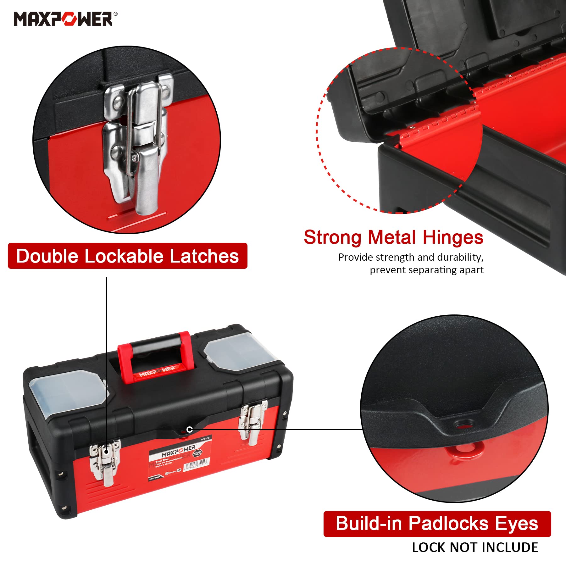MAXPOWER 17 Inch Heavy Duty Metal Tool Box & 14 Inch Durable Plastic Tool Box Set - Perfect for Home, Garage, Workshop, and Job Site Organization