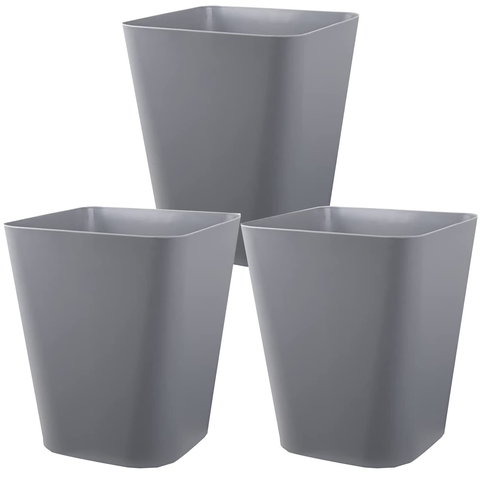 Small Square Plastic Trash Can - 3 Pack Grey Bathroom Garbage Bin for Office, Dorm, Home, Kitchen & Bedroom | Space-Saving Under Desk Waste Basket for Small Spaces