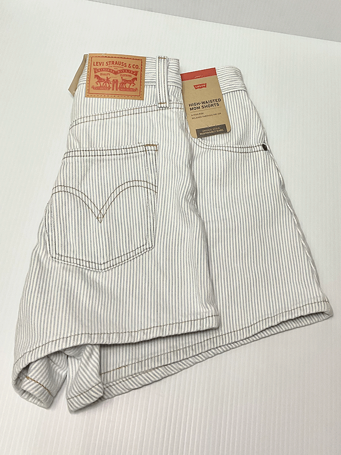 Levi's Women's High Waisted Mom Shorts - A19650003 Striped Denim Shorts for Casual Wear & Summer Outfits