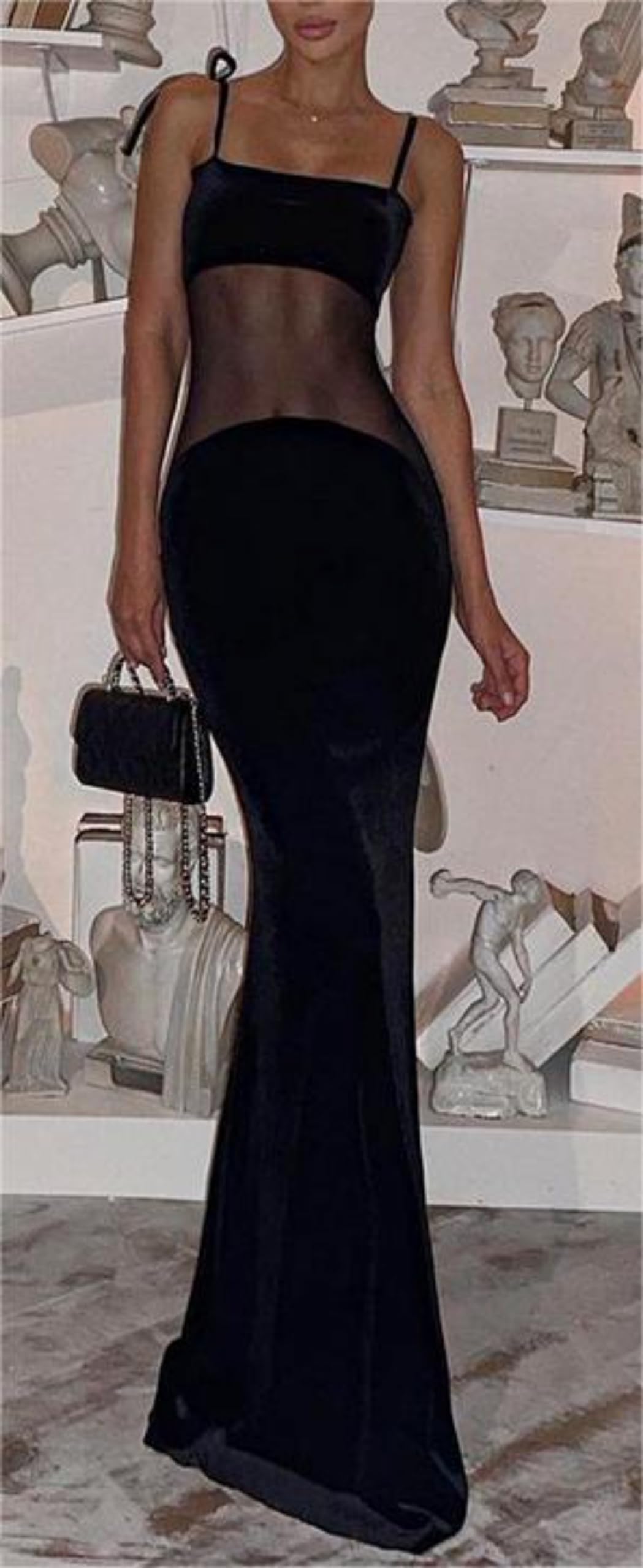 Y2K Aesthetic Sheer Mesh Maxi Dress for Women - See Through Elegant Long Dress for Party, Date Night & Special Occasions