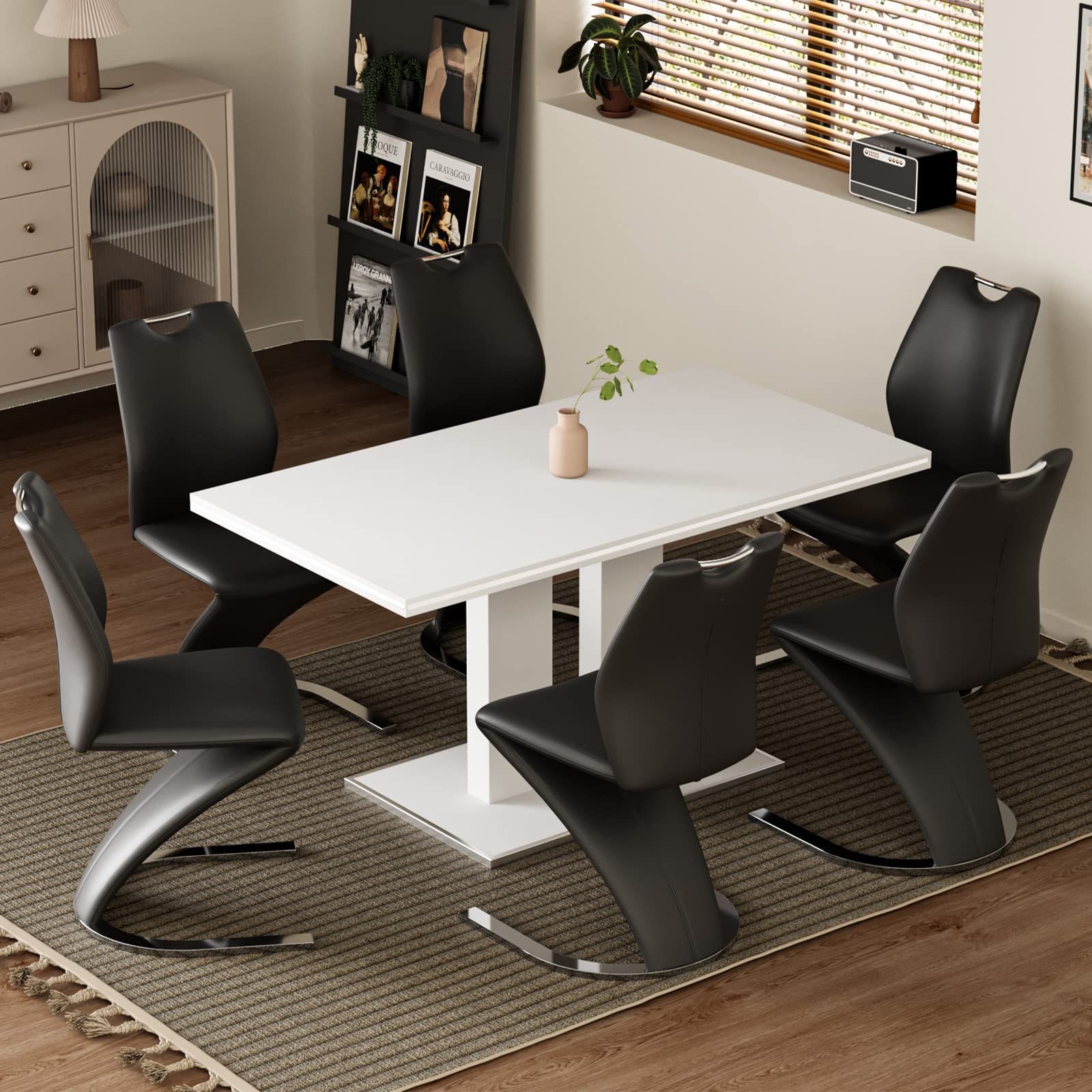 4-Piece Mermaid Dining Chairs Set - Modern Upholstered Armless Side Chairs with PU Leather Cushion & Sturdy Metal Legs for Kitchen, Dining Room, Breakfast Nook or Small Space (Black)