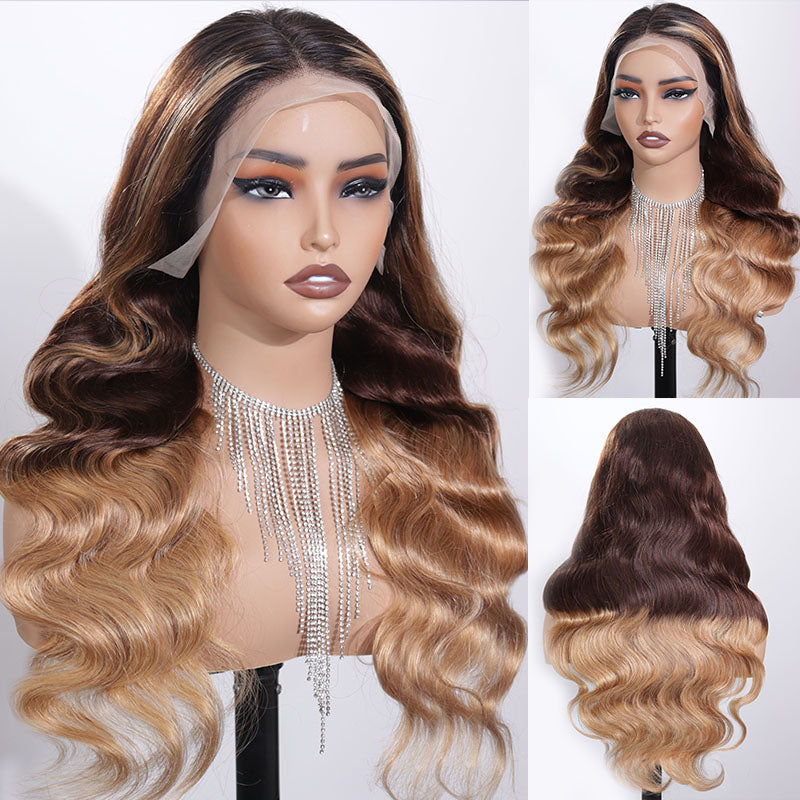 Eullair Ombre Brown Ginger Red Blue Human Hair Lace Front Wig | TikTok Viral Hair | Perfect for Cosplay, Parties & Daily Wear