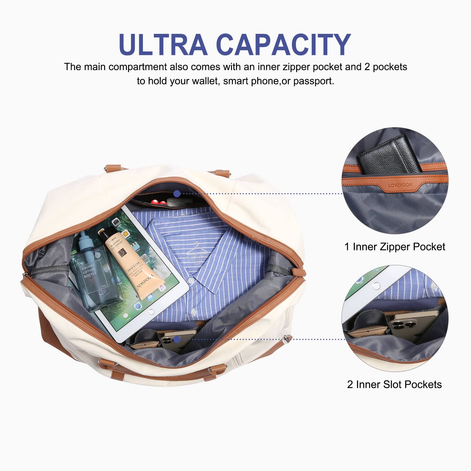LOVEVOOK Women's Large Capacity Canvas Travel Duffel Bag - Carry On Overnight Weekender Tote with Shoe Compartment | Perfect for Weekend Getaways, Gym, Business Trips & Airplane Travel
