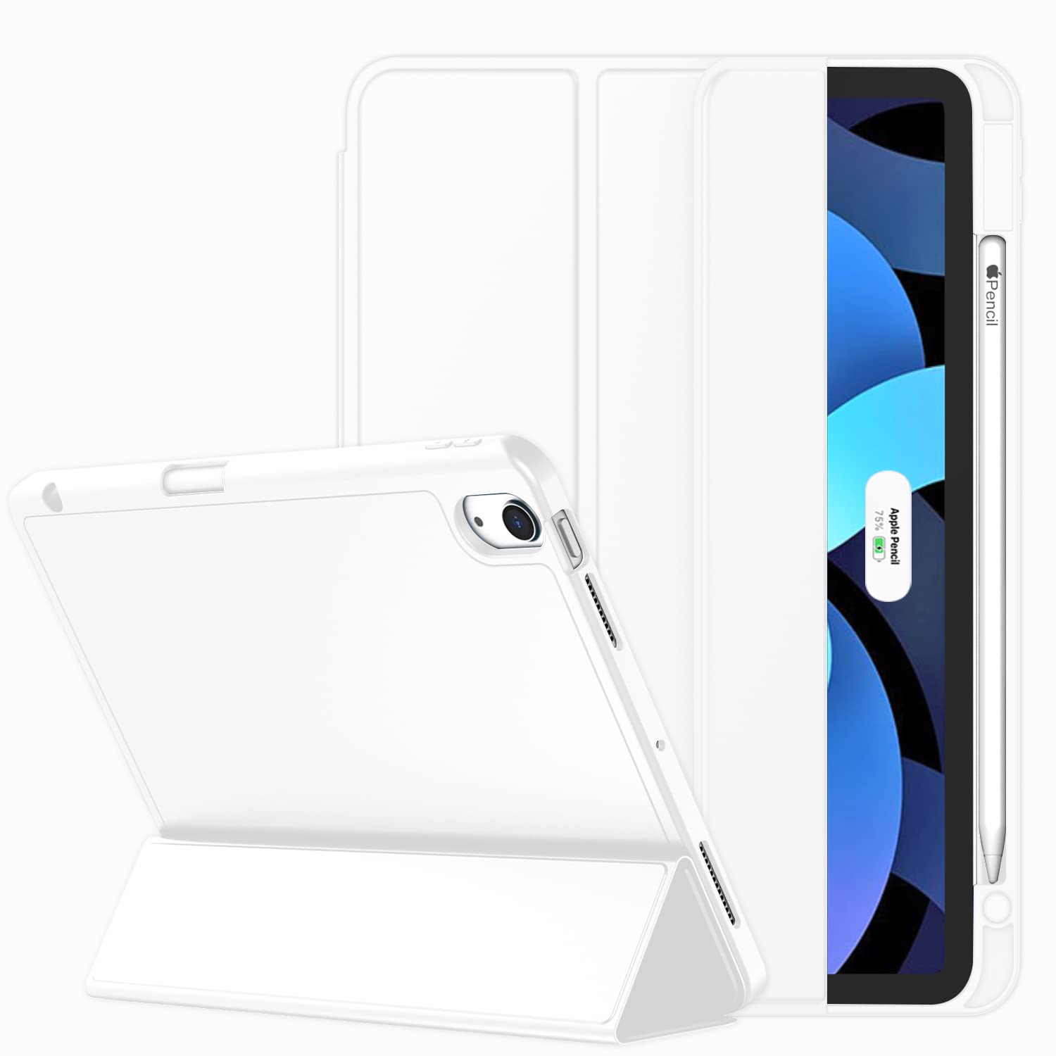 ZryXal iPad Air 11 Inch Case M3 2025 / M2 2024 - Compatible with iPad Air 5th & 4th Gen 10.9 Inch (2022/2020) - Protective Cover with Touch ID Support & Auto Wake/Sleep Feature (White) - Perfect for Work, Travel, and Daily Use