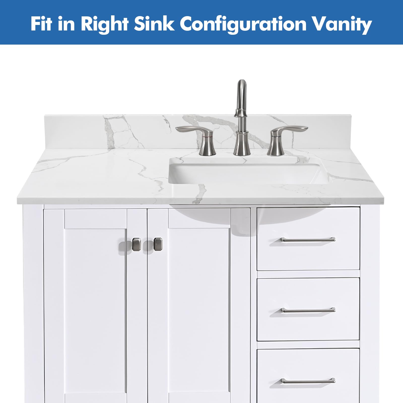 Calacatta Quartz Vanity Top with Sink - 36x22 Inch for Bathroom