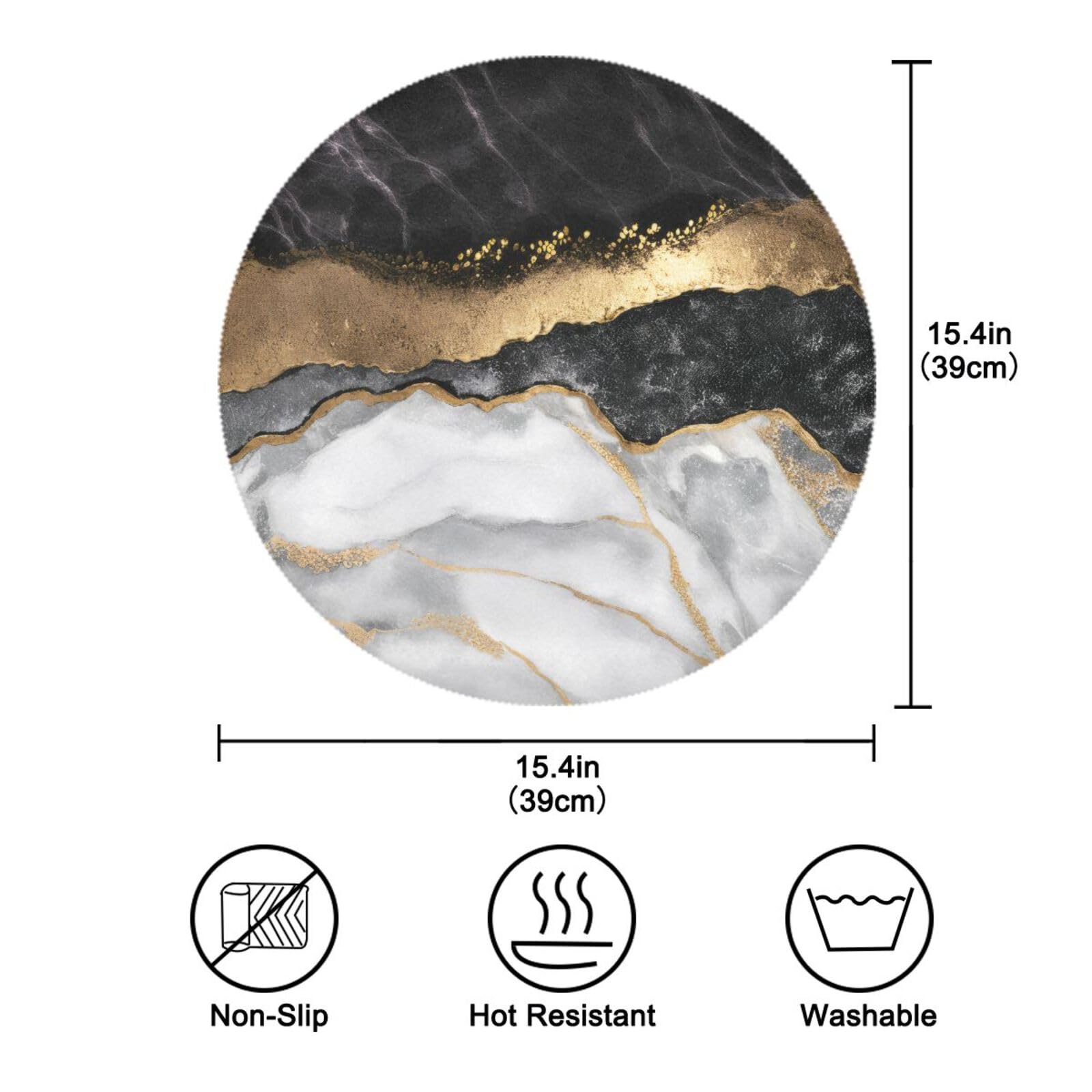 ATTX Round Placemats Set of 6 - Marble Dining Table Mats, Non-Slip Kitchen Table Placemats for Everyday Use, Dinner Parties & Home Decor