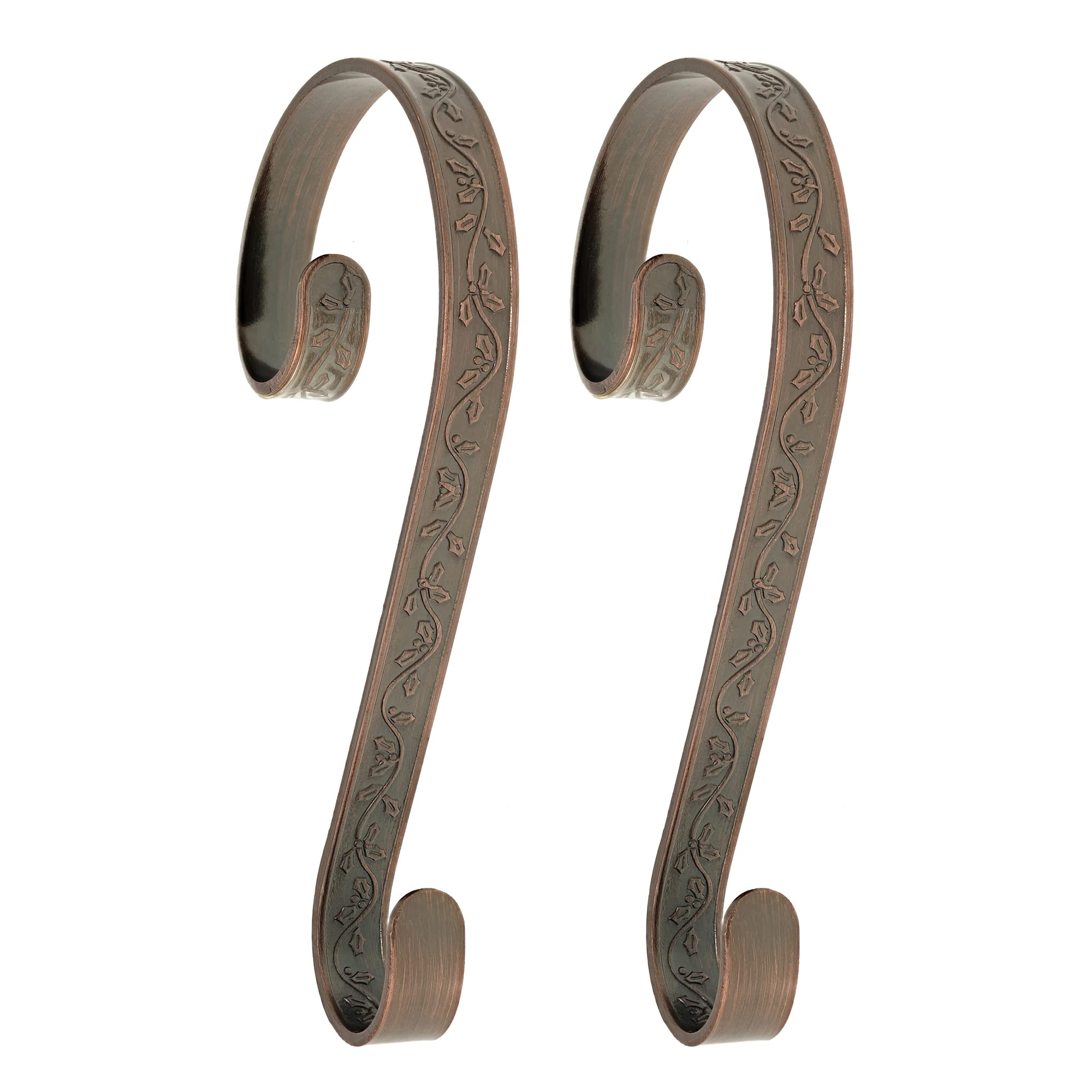 Holly Embossed Stocking Hanger 2-Pack - Oil-Rubbed Bronze for Christmas Mantel Decor