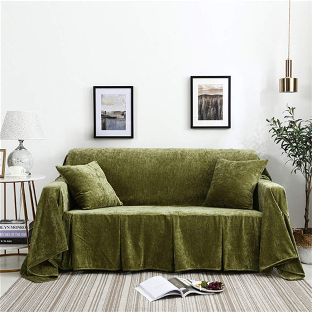 MLAH Soft & Warm Sofa Towel Slipcover - Durable Furniture Protector with Skirt for Armchairs & Couches (Green, 200x260cm) | Perfect for Living Room Decor, Pet Protection & Seasonal Style Updates