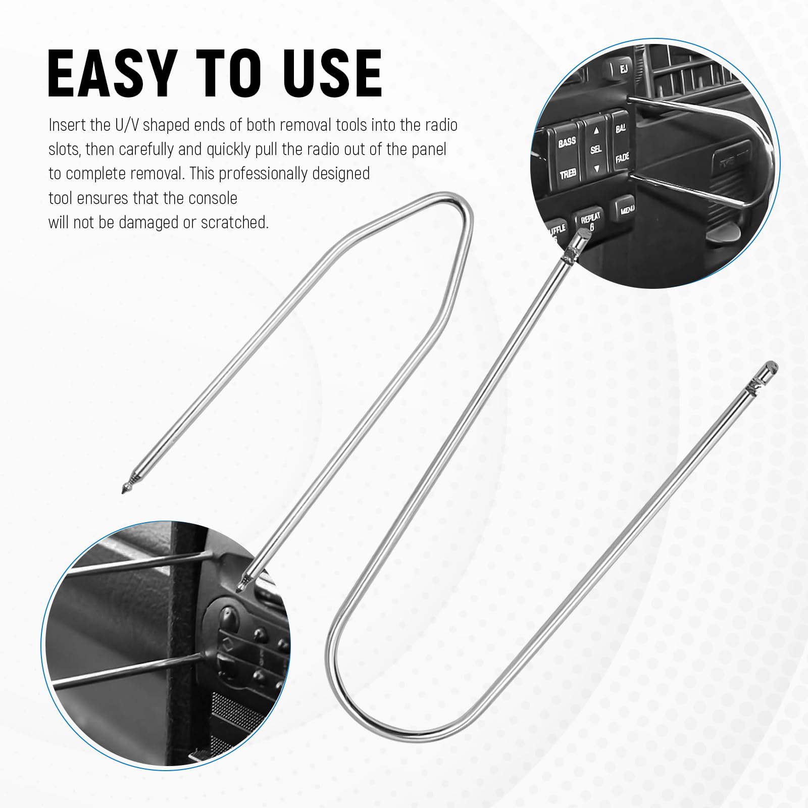 4-Pack Universal Car Radio Removal Tool Set - Stainless Steel U/V-Shaped Stereo Disassembly Tools for Most Vehicle Audio Systems | Easy DIY Installation & Removal | Perfect for Car Audio Upgrades & Repairs