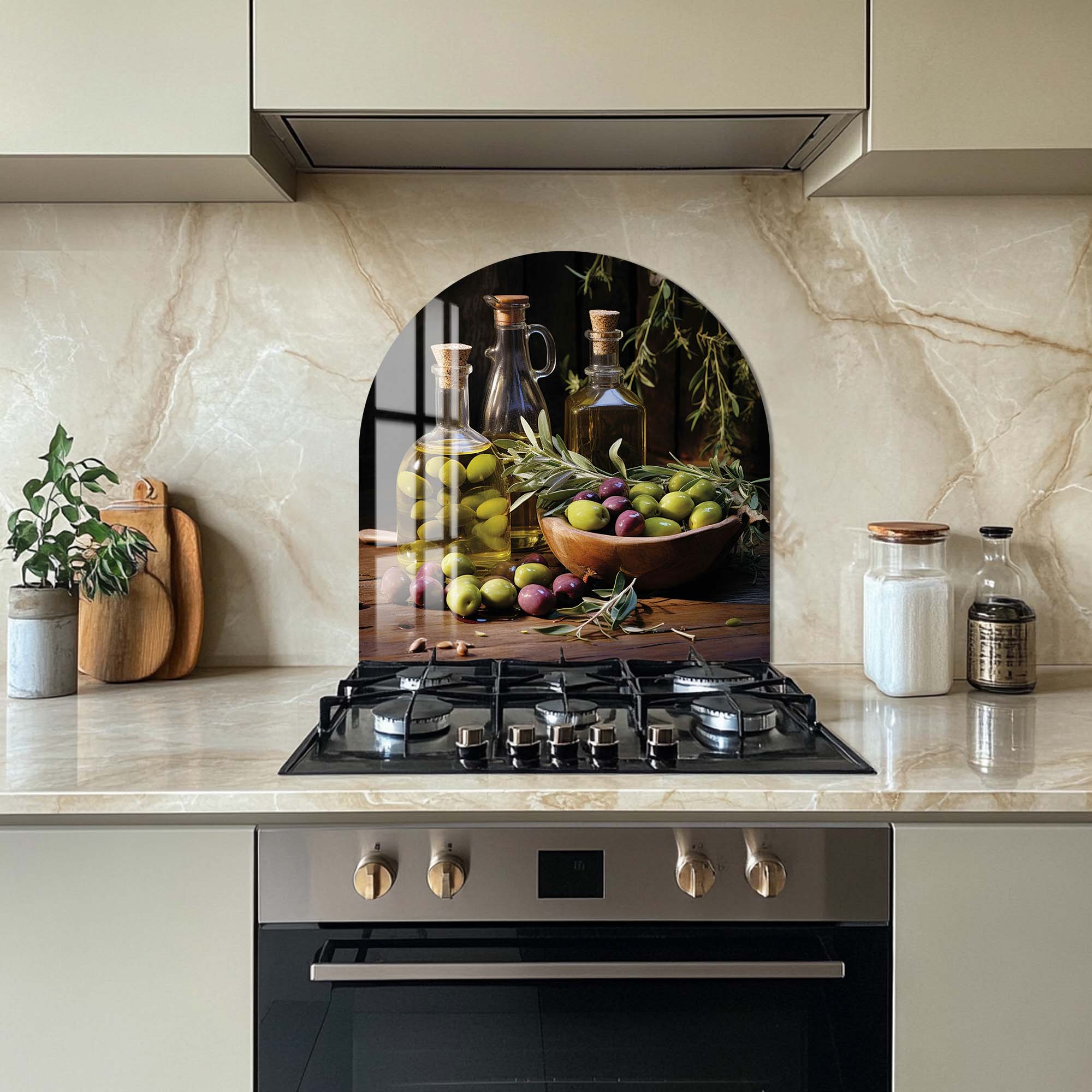 Premium Olive Oil Glass Splashback - Heat & Stain Resistant Kitchen Backsplash Panel - Perfect for Modern Kitchens, Restaurants & Food Prep Areas