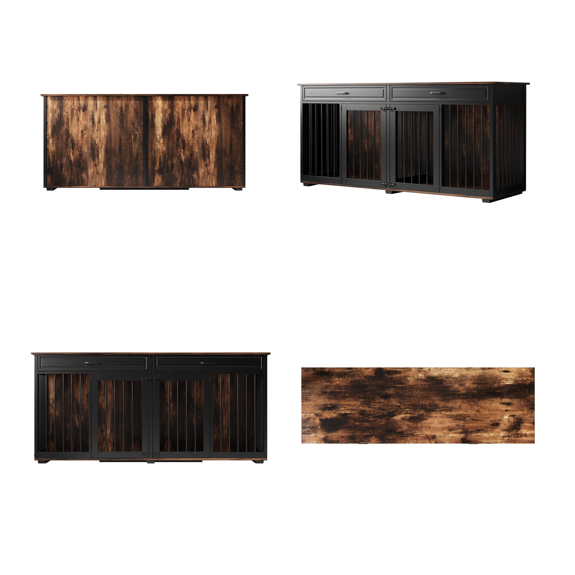 Stylish Large Wooden Dog Crate Furniture with 2 Storage Drawers & Adjustable Divider - Perfect for Living Room, Bedroom or Office Pet Space