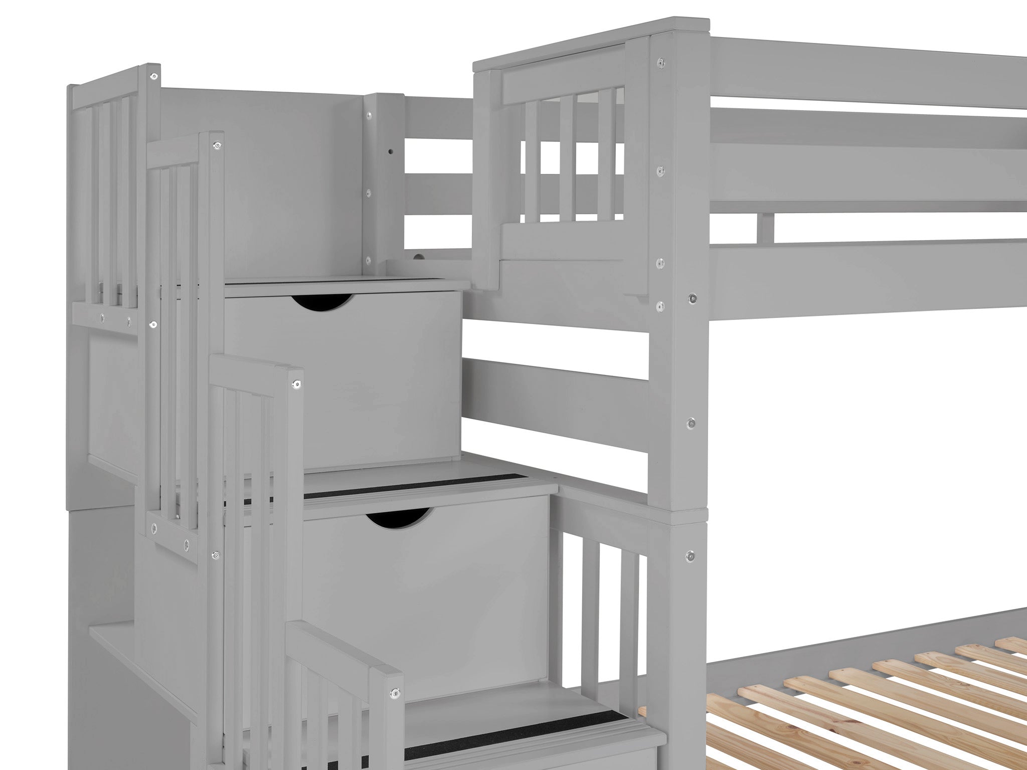 Twin Over Twin Bunk Bed with Stairway and Storage Drawers, Gray - Space-Saving Kids Bedroom Furniture for Small Rooms, Dorms, and Shared Bedrooms