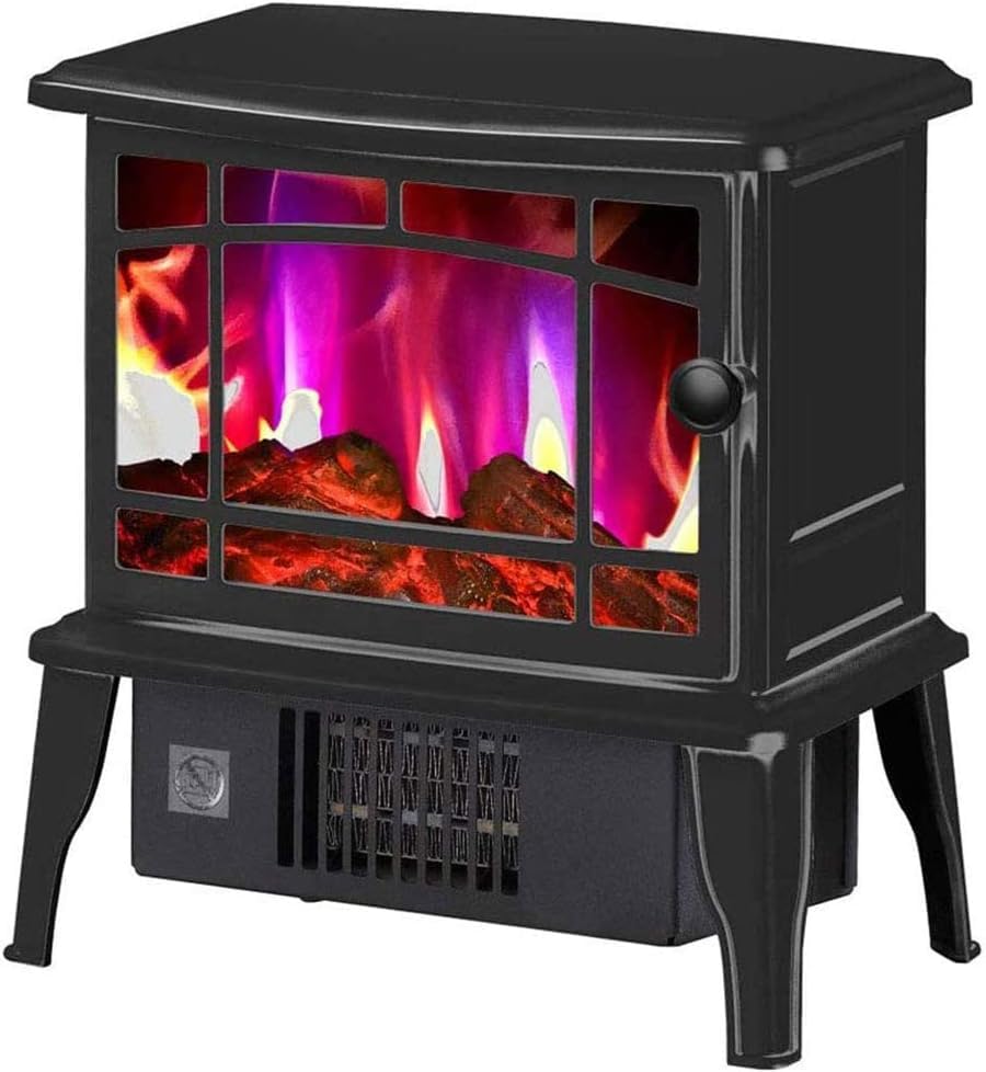 1500W Electric Stove Heater with 3D Flame Effect - Fast Heating Indoor Fireplace Heater for Living Room, Bedroom & Office - Black Energy Efficient Space Warmer
