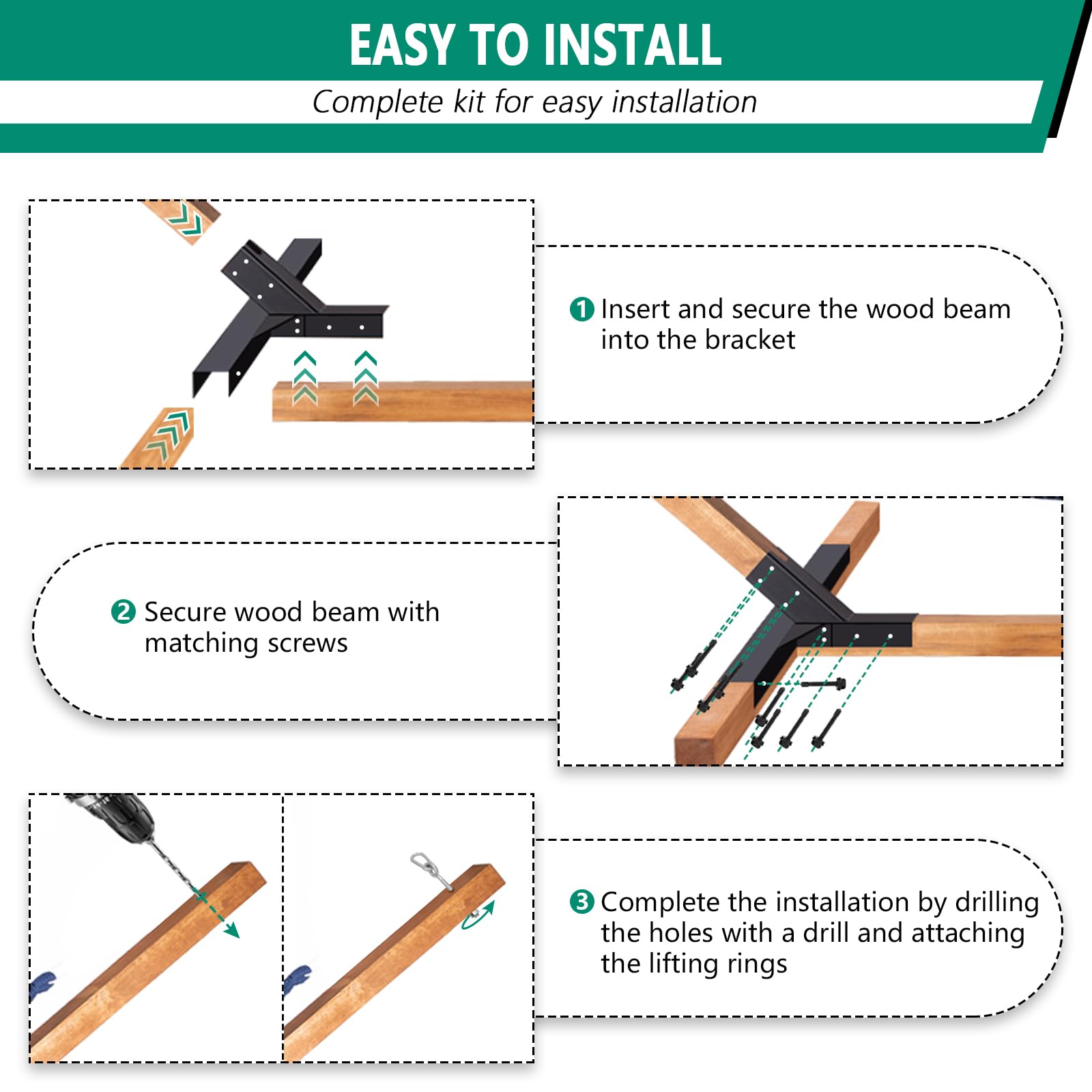 Heavy Duty Hammock Stand Bracket Kit for 4x4 Wood Posts (3.5