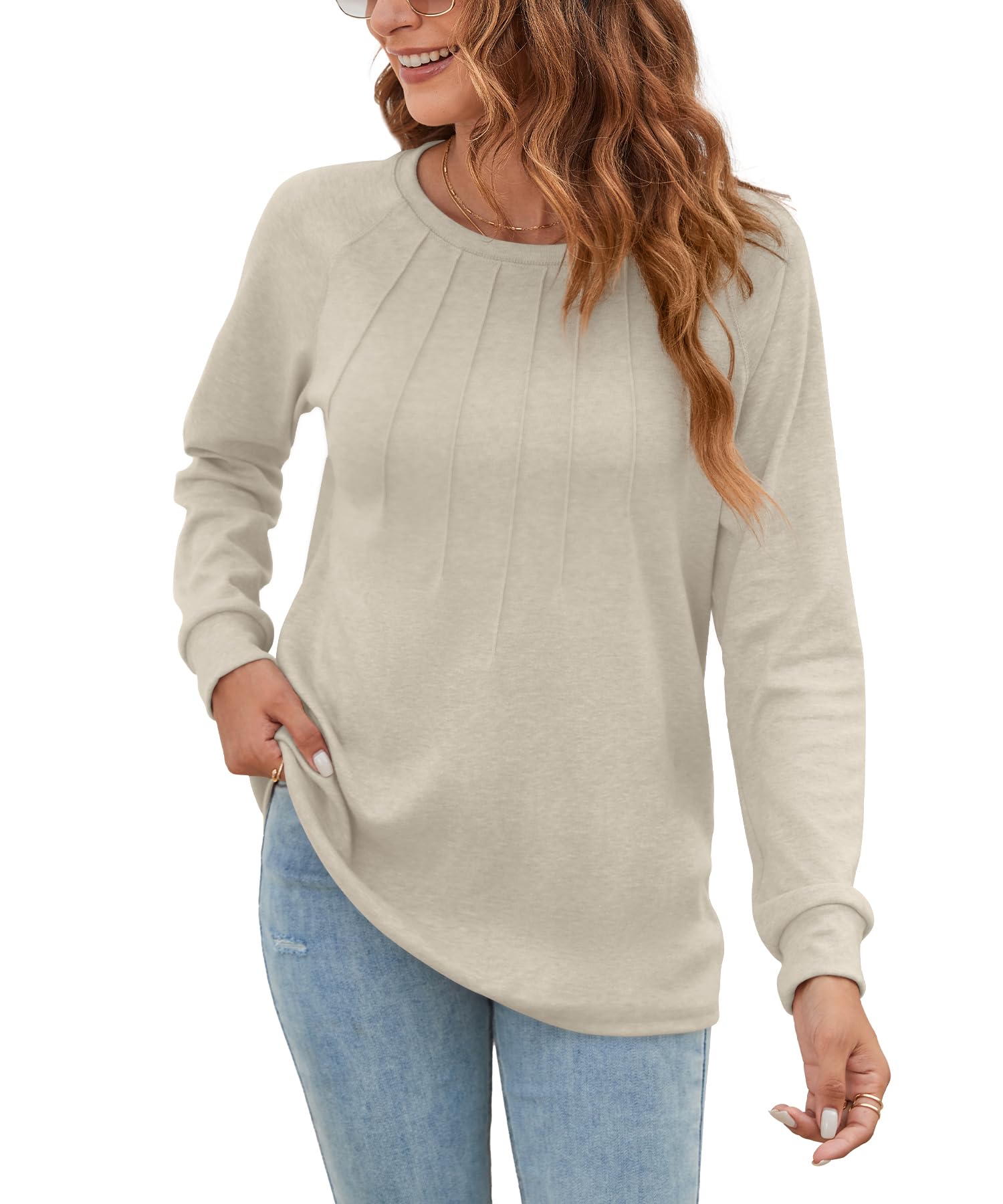Women's Long Sleeve Casual Blouse - Fashion Pleated Tunic Top for Work, Office & Everyday Wear | Elegant Dressy Shirt for Fall & Winter Outfits
