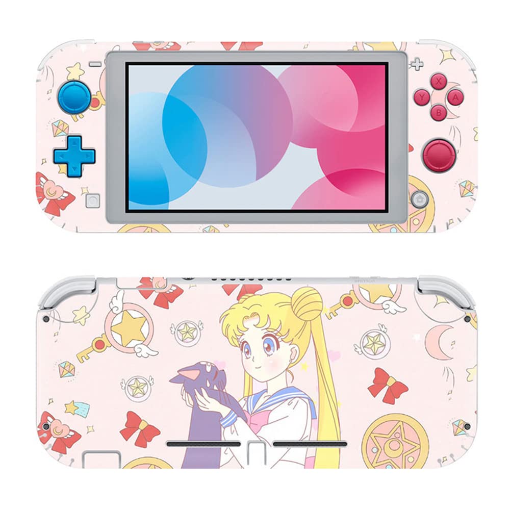 PERFECTSIGHT Nintendo Switch Lite Skin Sticker - Kawaii Cartoon Vinyl Decal Protective Film for NS Console, Joy-Con & Dock (Sailor Luna Pattern) | Durable Scratch Protection & Custom Style for Gaming Enthusiasts